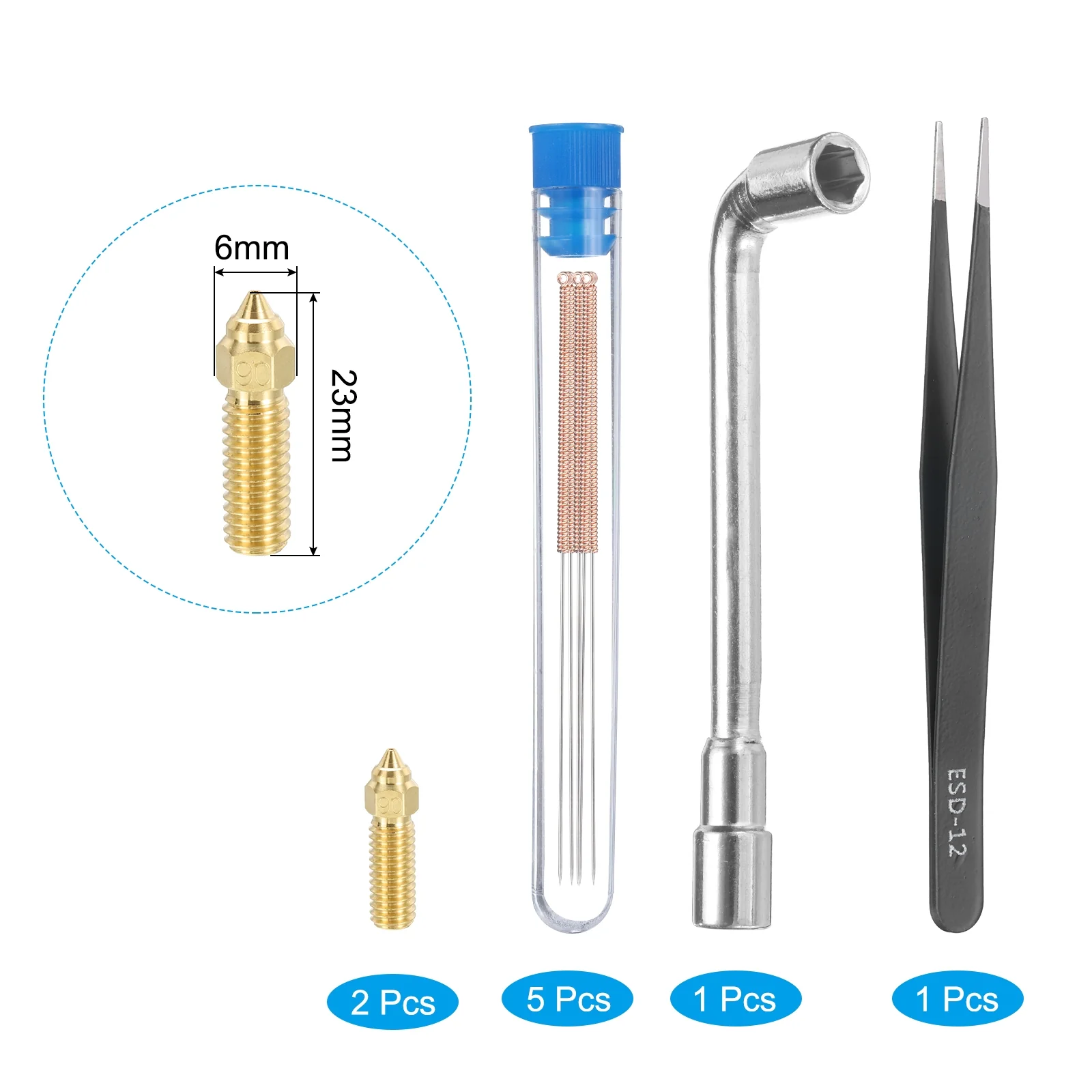 Uxcell 3D Nozzles Kit, 2pcs k1 Brass Nozzles 0.6mm, Nozzle Cleaning Needles - Image 3