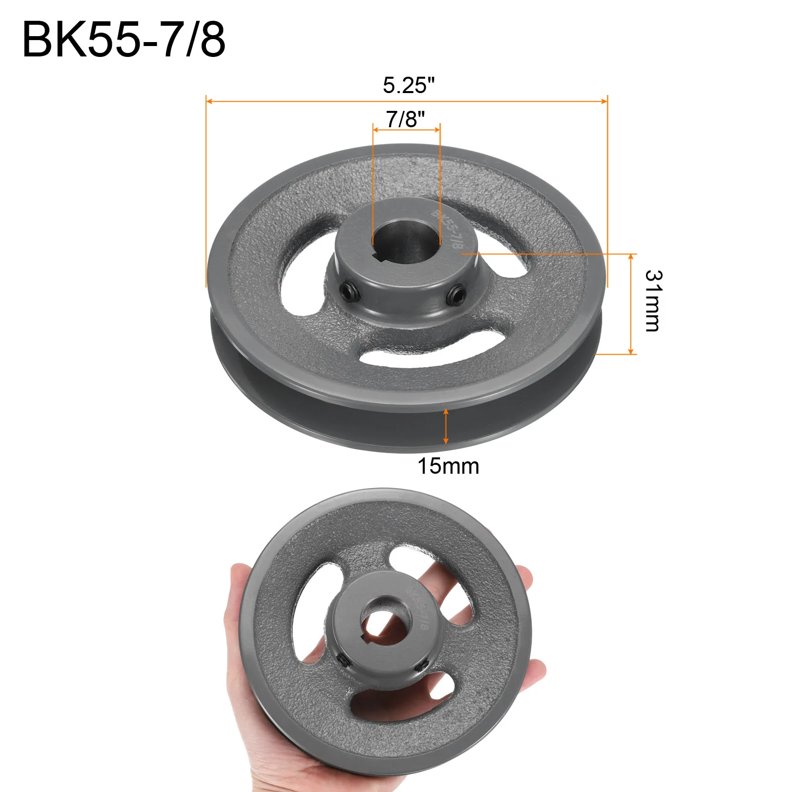 Uxcell BK55-7/8 V-Belt Sheave 7/8"Bore 5.25"OD Single Groove Web Sheave - Image 2