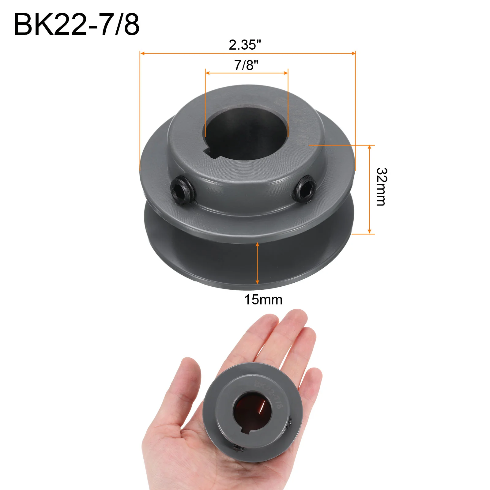 Uxcell BK22-7/8 V-Belt Sheave 7/8"Bore 2.35"OD Single Groove Web Sheave - Image 2