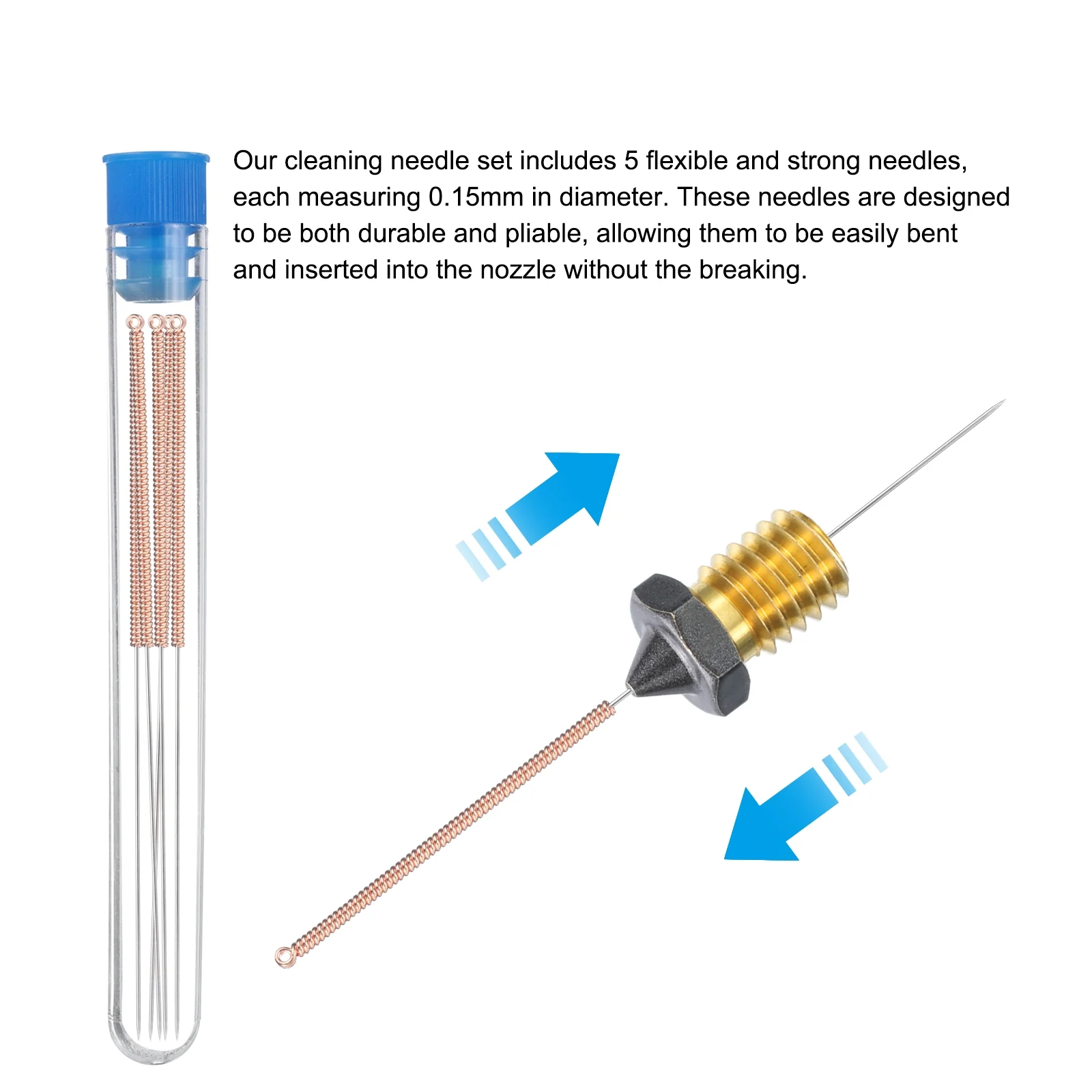 Uxcell 3D Nozzles Kit, 4pcs 3D Printer Brass Nozzles 0.5mm, Cleaning Needles - Image 4