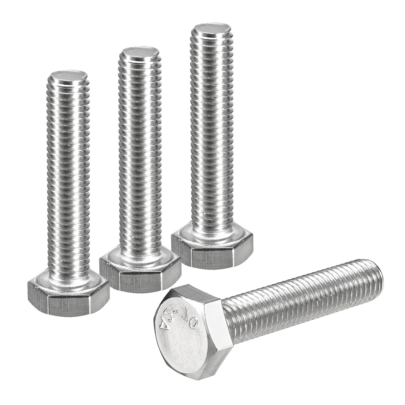 Uxcell 4Pcs M10-1.5 x 50mm Left Hand Hex Head Bolt, 304 Stainless Steel Reverse Fully Threaded Fastener Screws Bolts for Machinery, Automobiles and Construction