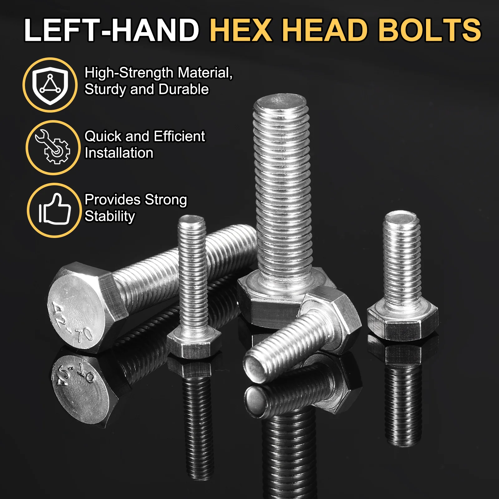Uxcell 4Pcs M10-1.5 x 50mm Left Hand Hex Head Bolt, 304 Stainless Steel Reverse Fully Threaded Fastener Screws Bolts for Machinery, Automobiles and Construction - Image 4