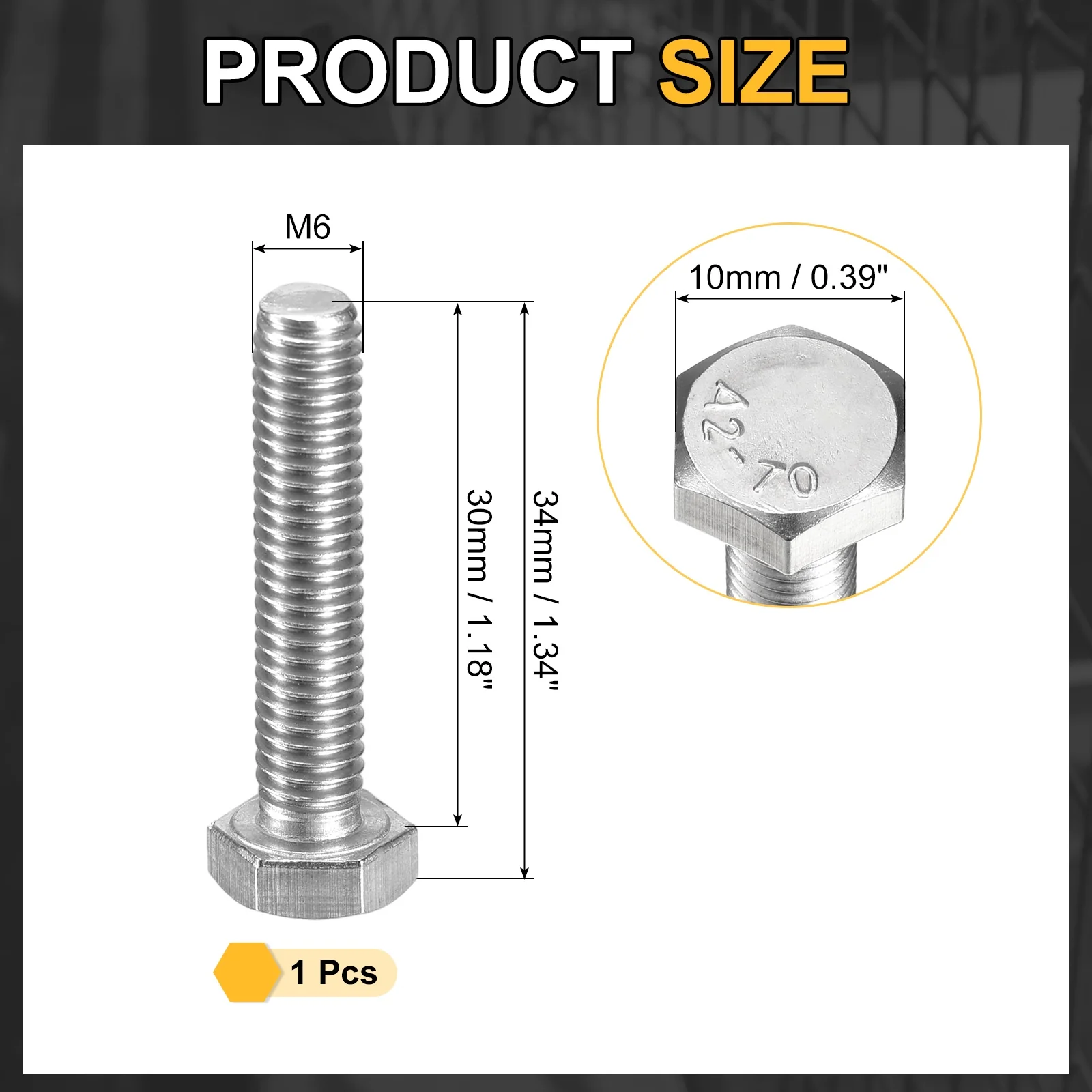 Uxcell M6-1 x 30mm Left Hand Hex Head Bolt, 304 Stainless Steel Reverse Fully Threaded Fastener Screws Bolts for Machinery, Automobiles and Construction - Image 2