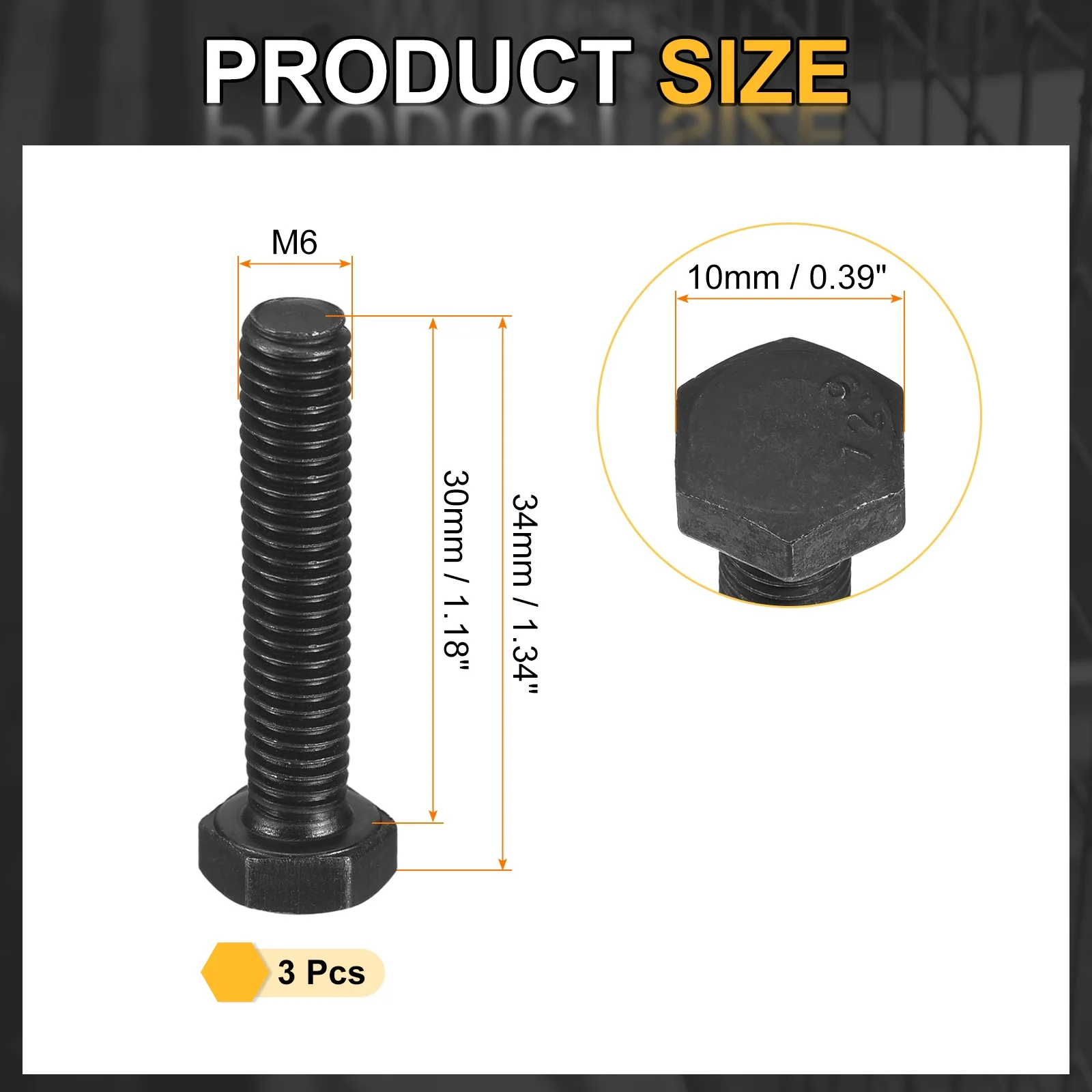 Uxcell 3Pcs M6-1 x 30mm Left Hand Hex Head Bolt, Black Oxide Carbon Steel Reverse - Image 2