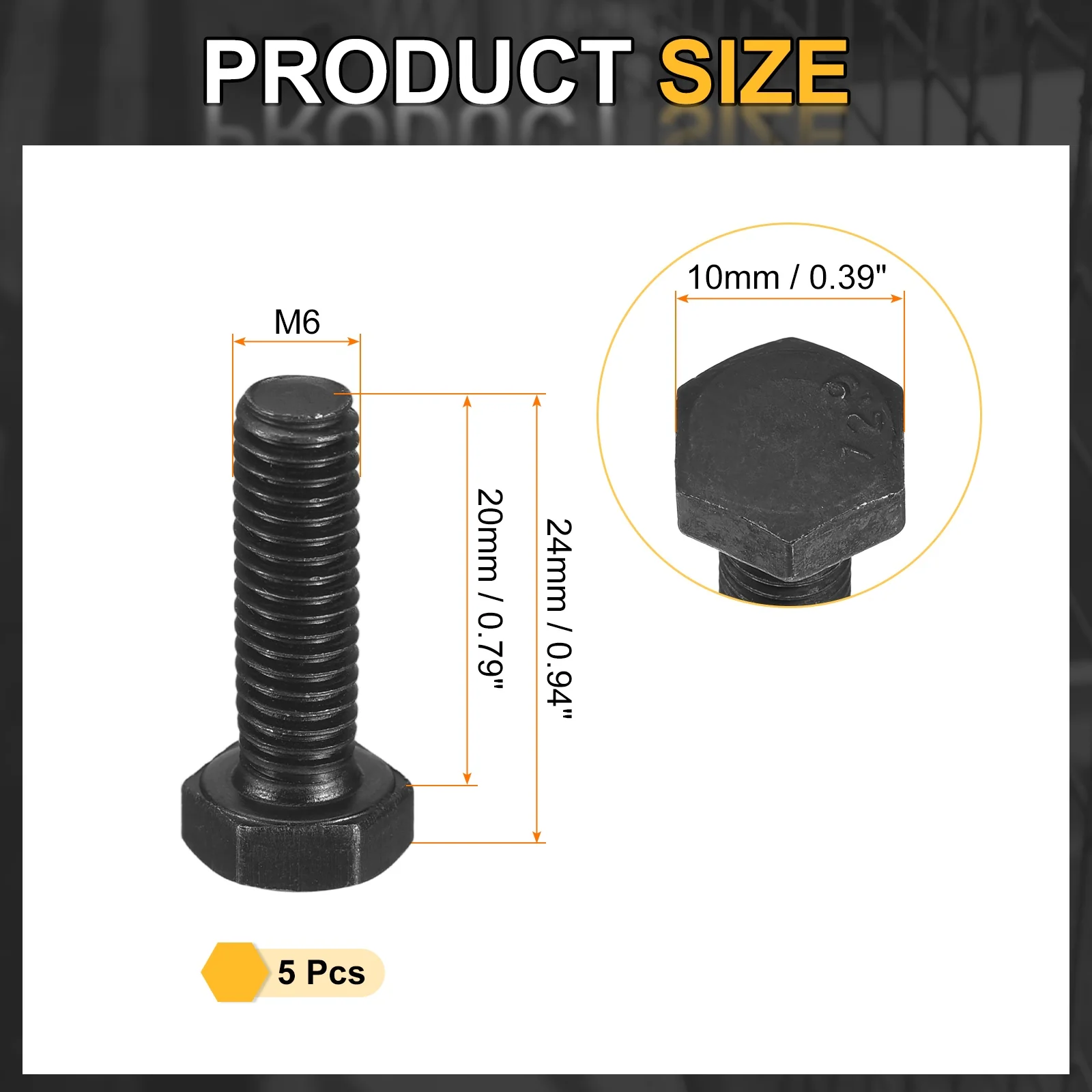 Uxcell 5Pcs M6-1 x 20mm Left Hand Hex Head Bolt, Black Oxide Carbon Steel Reverse - Image 2