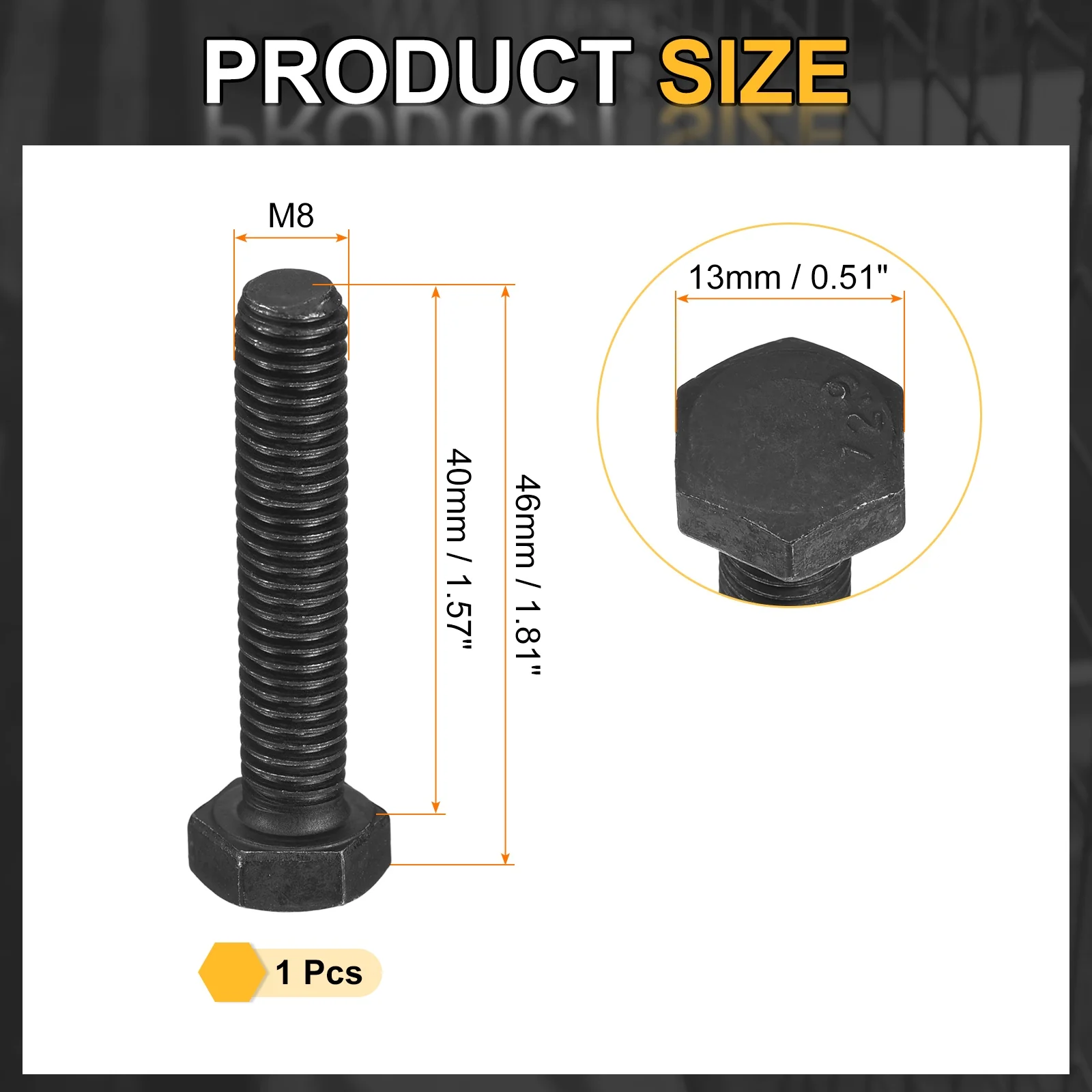 Uxcell M8-1.25 x 40mm Left Hand Hex Head Bolt, Black Oxide Carbon Steel Reverse Thread - Image 2