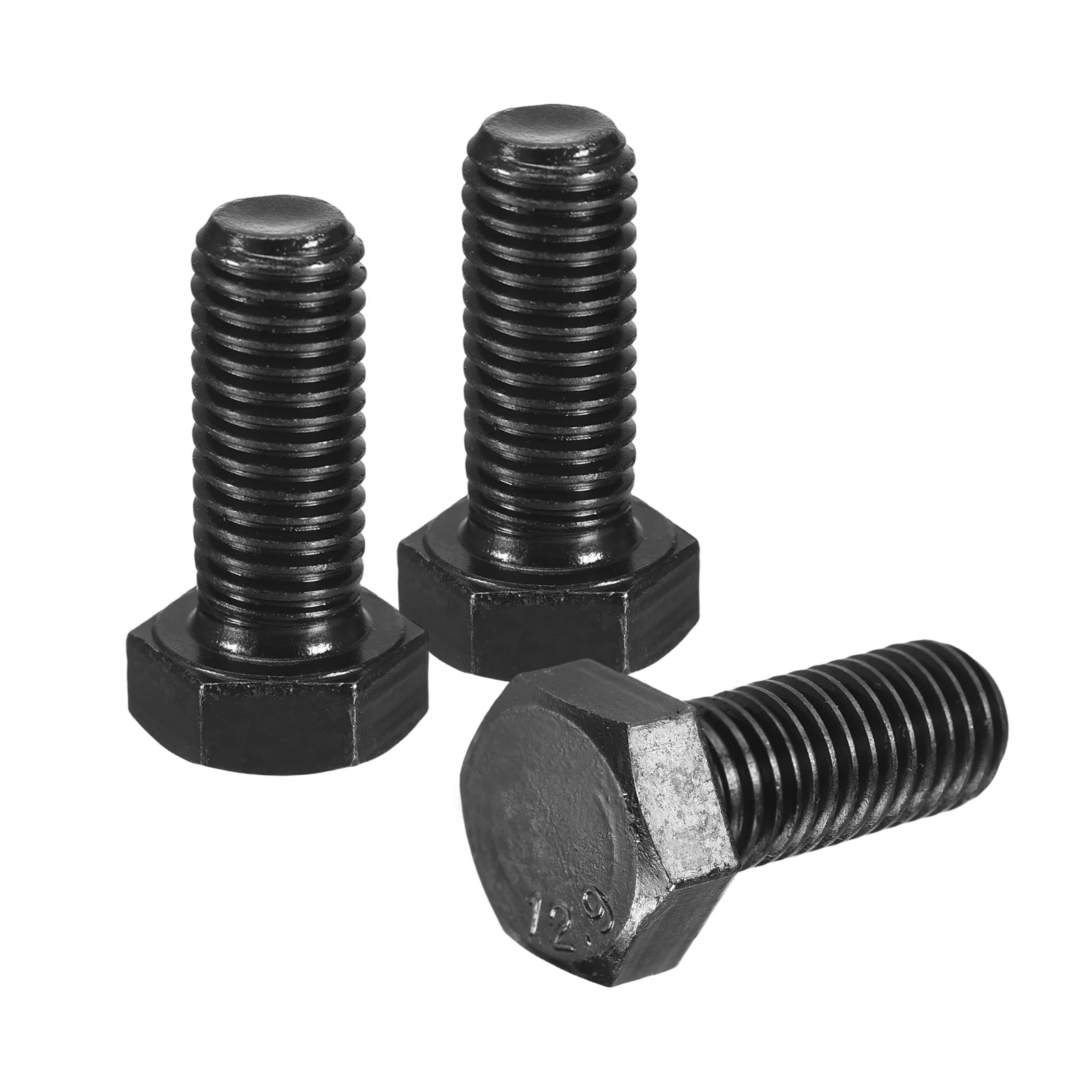 Uxcell 3Pcs M12-1.75 x 30mm Left Hand Hex Head Bolt, Black Oxide Carbon Steel Reverse