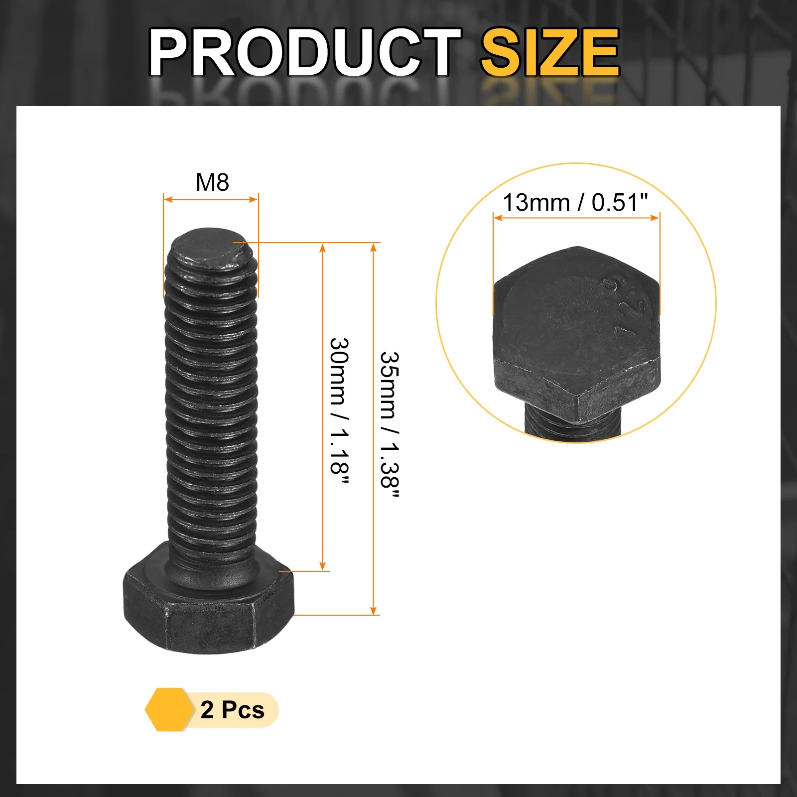 Uxcell 2Pcs M8-1.25 x 30mm Left Hand Hex Head Bolt, Black Oxide Carbon Steel Reverse - Image 2