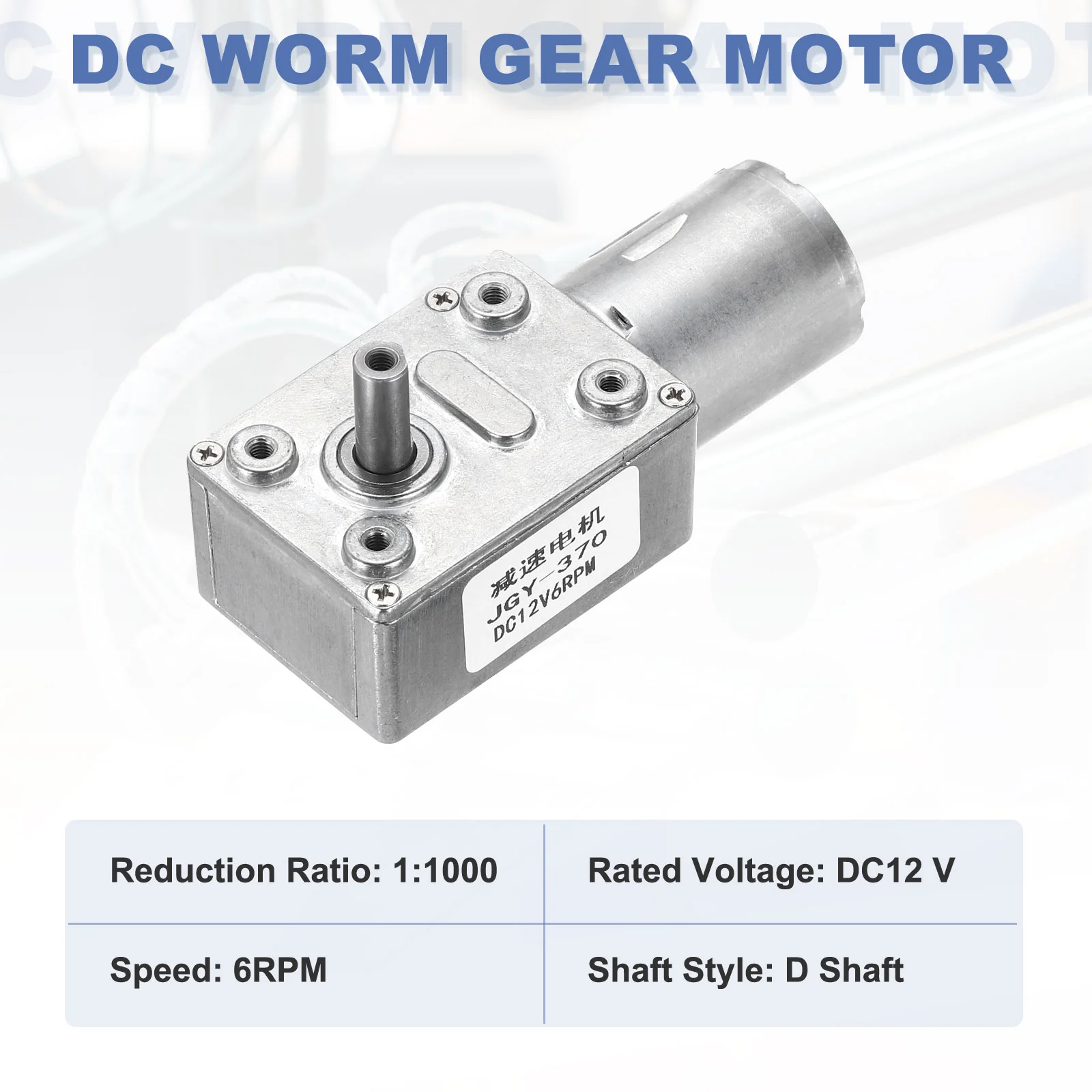 DC12V Worm Gear Motor, 6RPM 14mm Double Shaft Self-Locking Speed Reduction - Image 3
