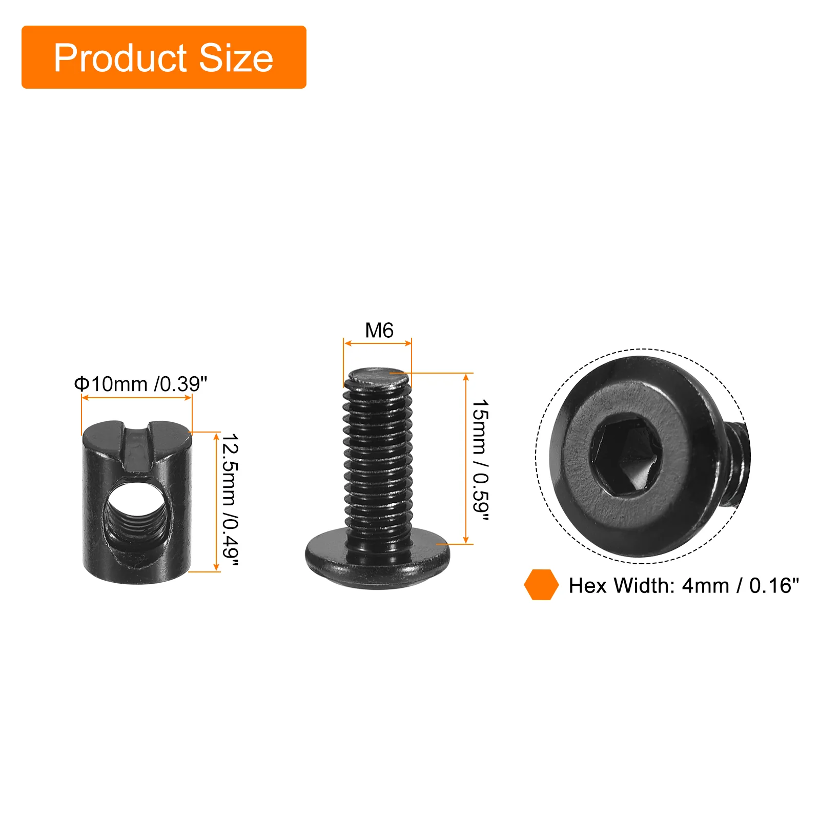Uxcell 25Pcs Hex Socket Head Screws Bolts Barrel Nuts, M6 x 15mm Socket Furniture Bed Bolt Barrel Nuts with Wrench for Chairs Cots, Black - Image 2