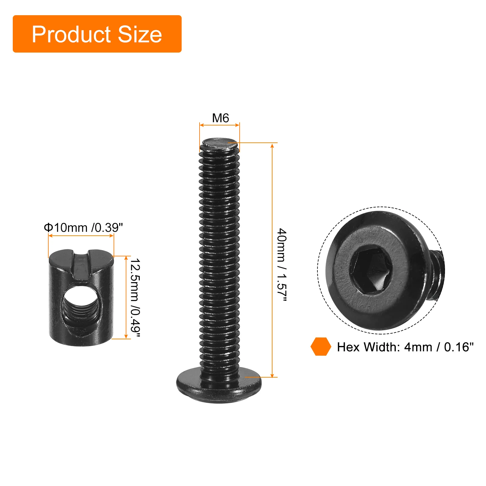 Uxcell 10Pcs Hex Socket Head Screws Bolts Barrel Nuts, M6 x 40mm Socket Furniture Bed Bolt Barrel Nuts with Wrench for Chairs Cots, Black - Image 2
