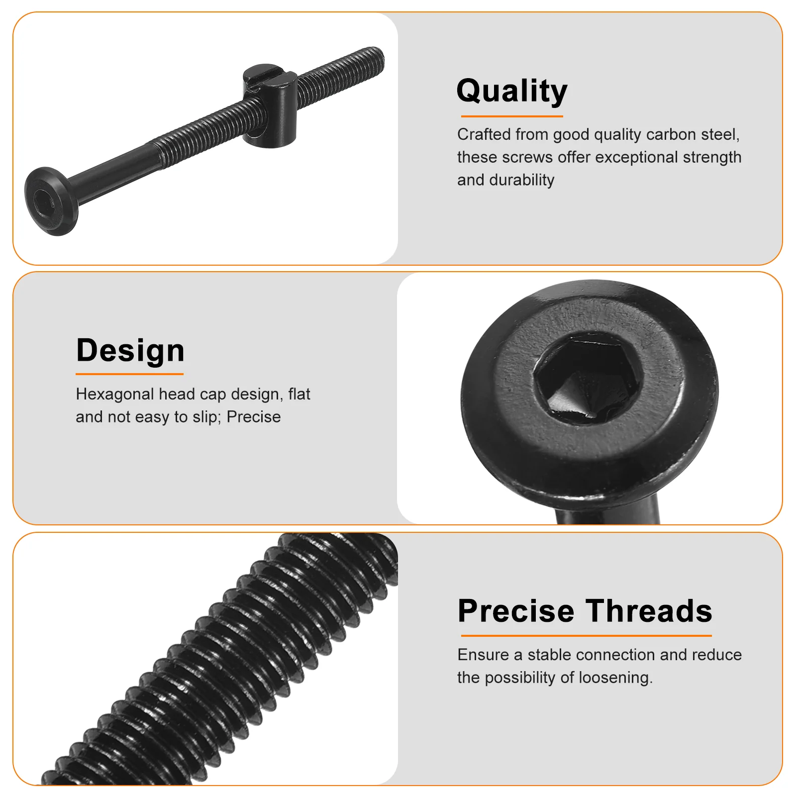 Uxcell 12Pcs Hex Socket Head Screws Bolts Barrel Nuts, M6 x 80mm Socket Furniture Bed Bolt Barrel Nuts with Wrench for Chairs Cots, Black - Image 4