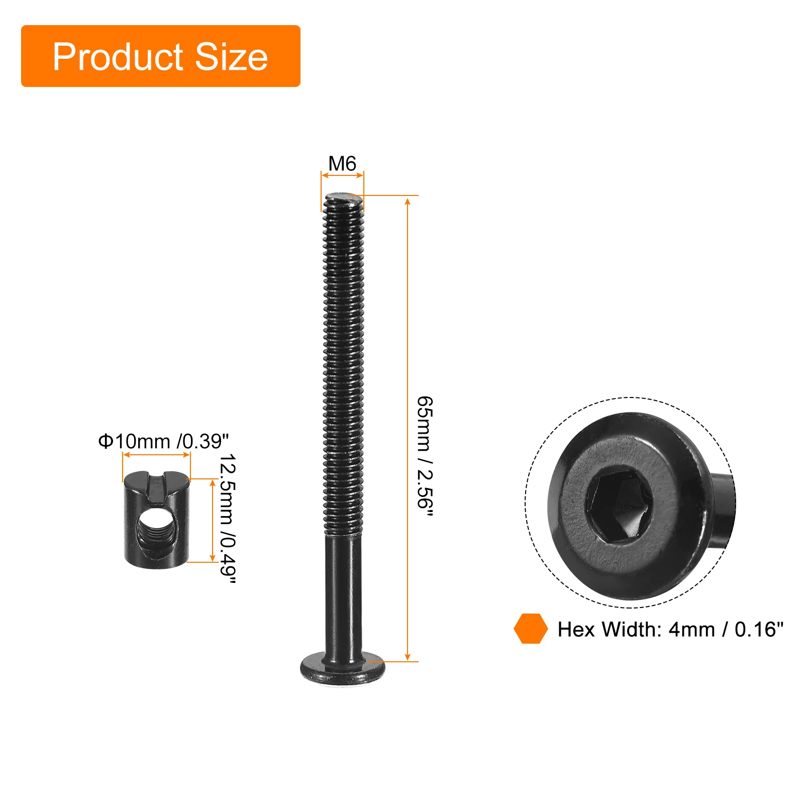 Uxcell 25Pcs Hex Socket Head Screws Bolts Barrel Nuts, M6 x 65mm Socket Furniture Bed Bolt Barrel Nuts with Wrench for Chairs Cots, Black - Image 2