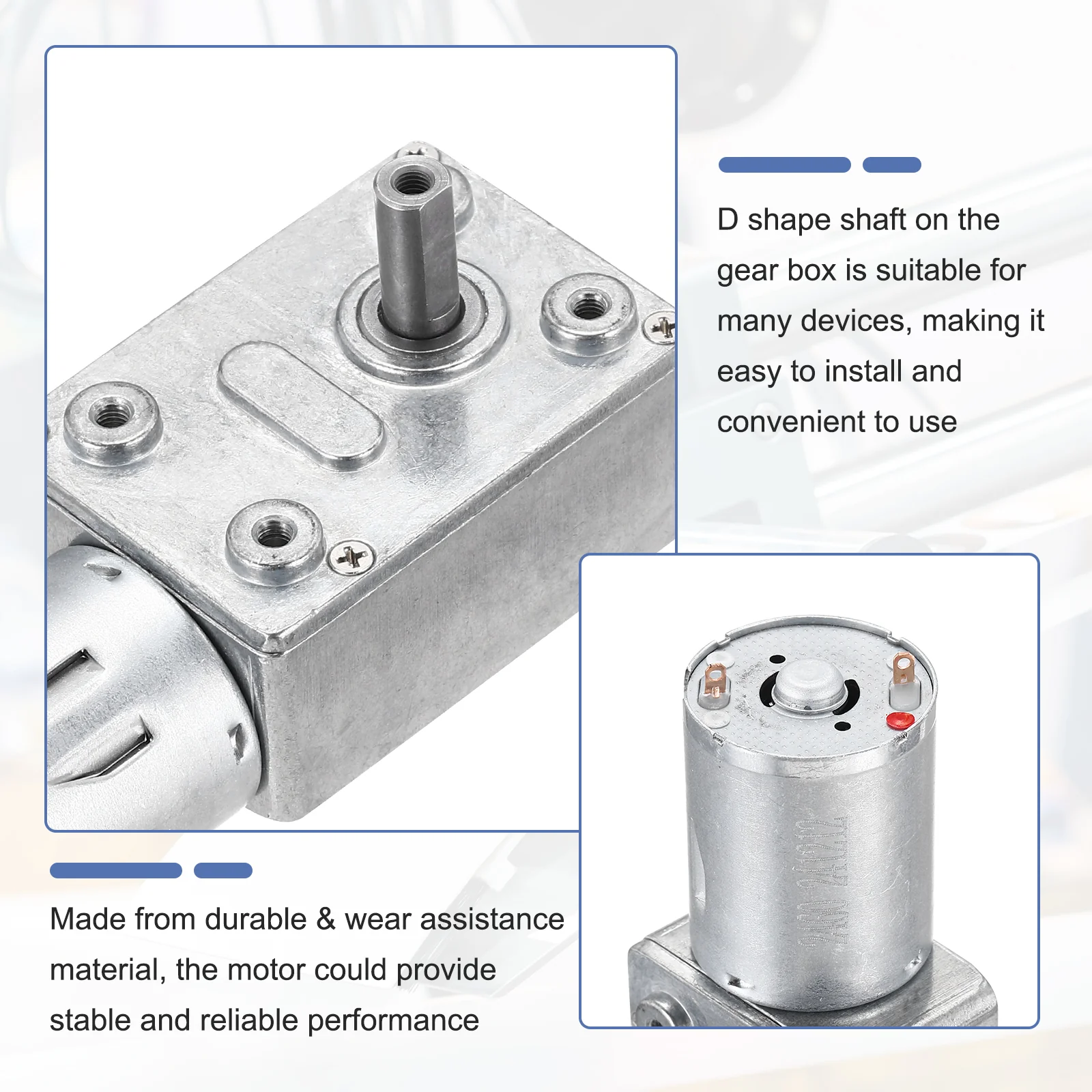 DC24V Worm Gear Motor, 10RPM 14mm Double Shaft Self-Locking Speed Reduction - Image 4