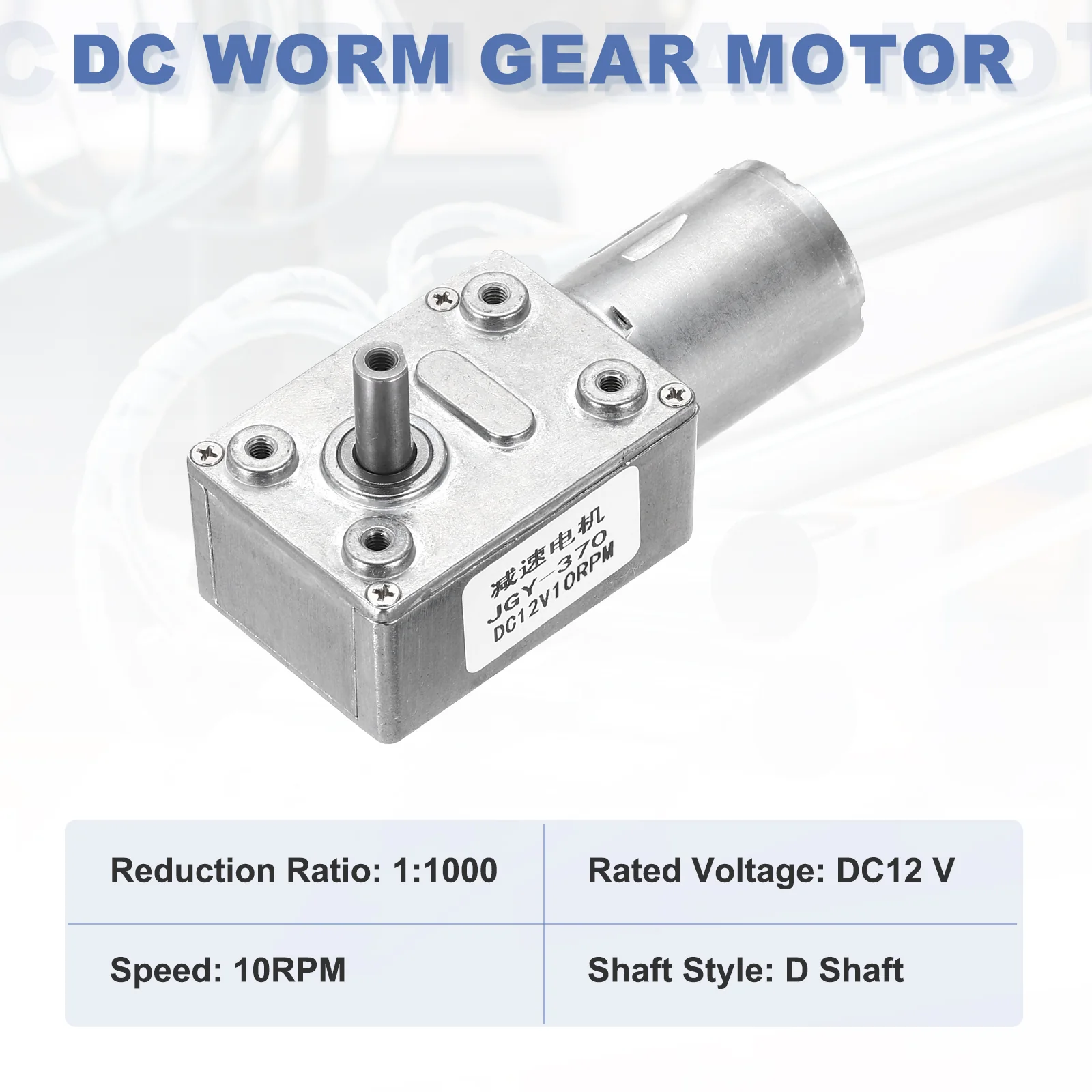 DC12V Worm Gear Motor, 10RPM 14mm Double Shaft Self-Locking Speed Reduction - Image 3