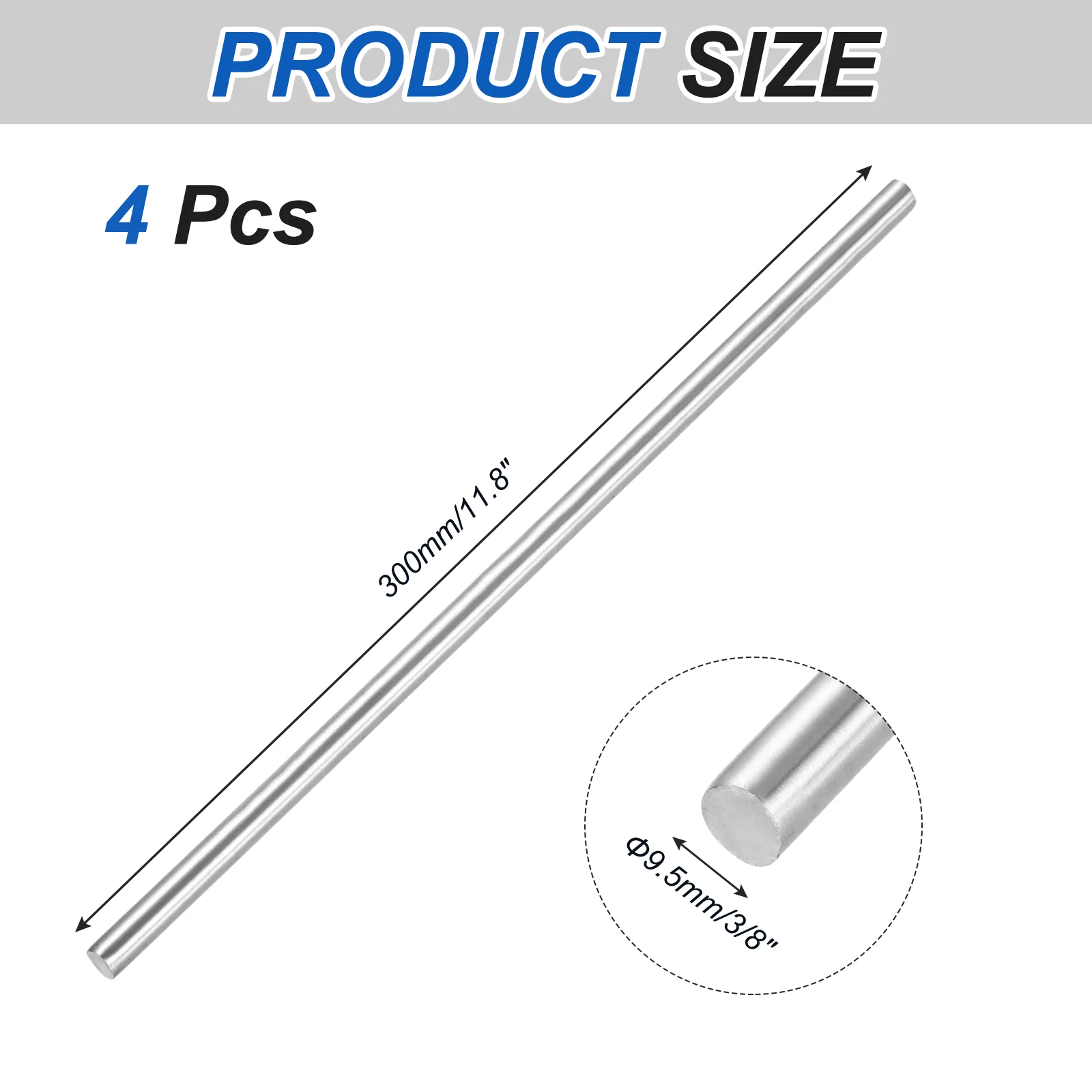 4Pcs 316 Stainless Steel Round Rod 9mm x 300mm Metal Solid Shaft Rods - Image 2