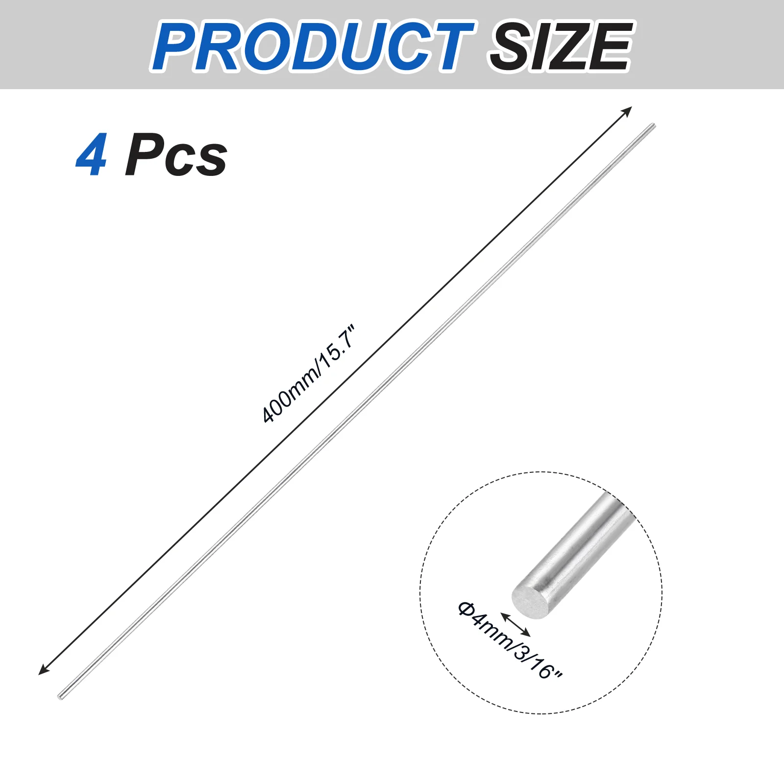 4Pcs 316 Stainless Steel Round Rod 4mm x 400mm Metal Solid Shaft Rods - Image 2