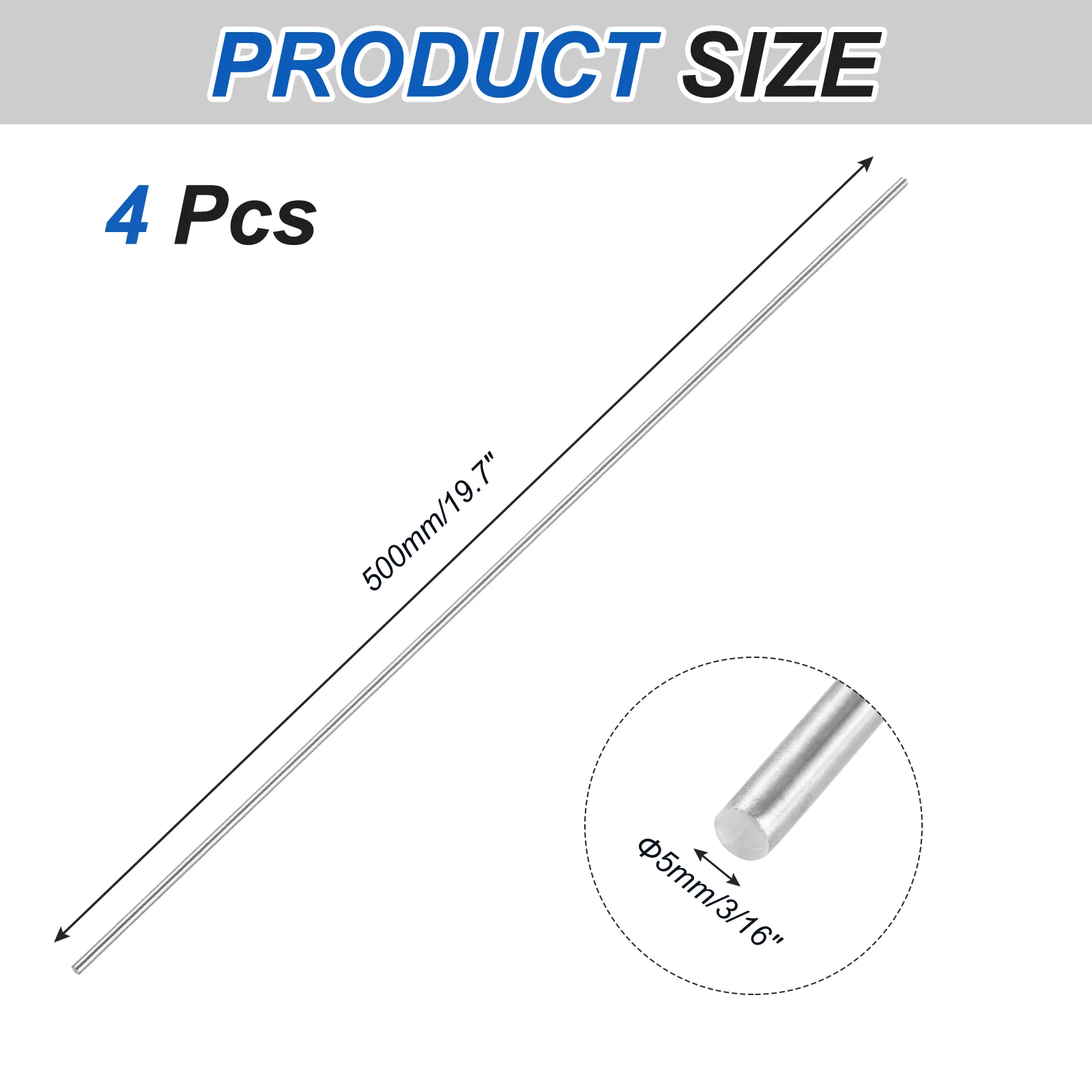 4Pcs 316 Stainless Steel Round Rod 5mm x 500mm Metal Solid Shaft Rods - Image 2