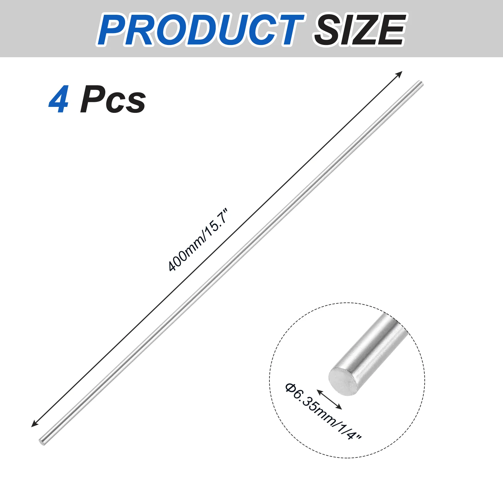 4Pcs 316 Stainless Steel Round Rod 6.35mm x 400mm Metal Solid Shaft Rods - Image 2