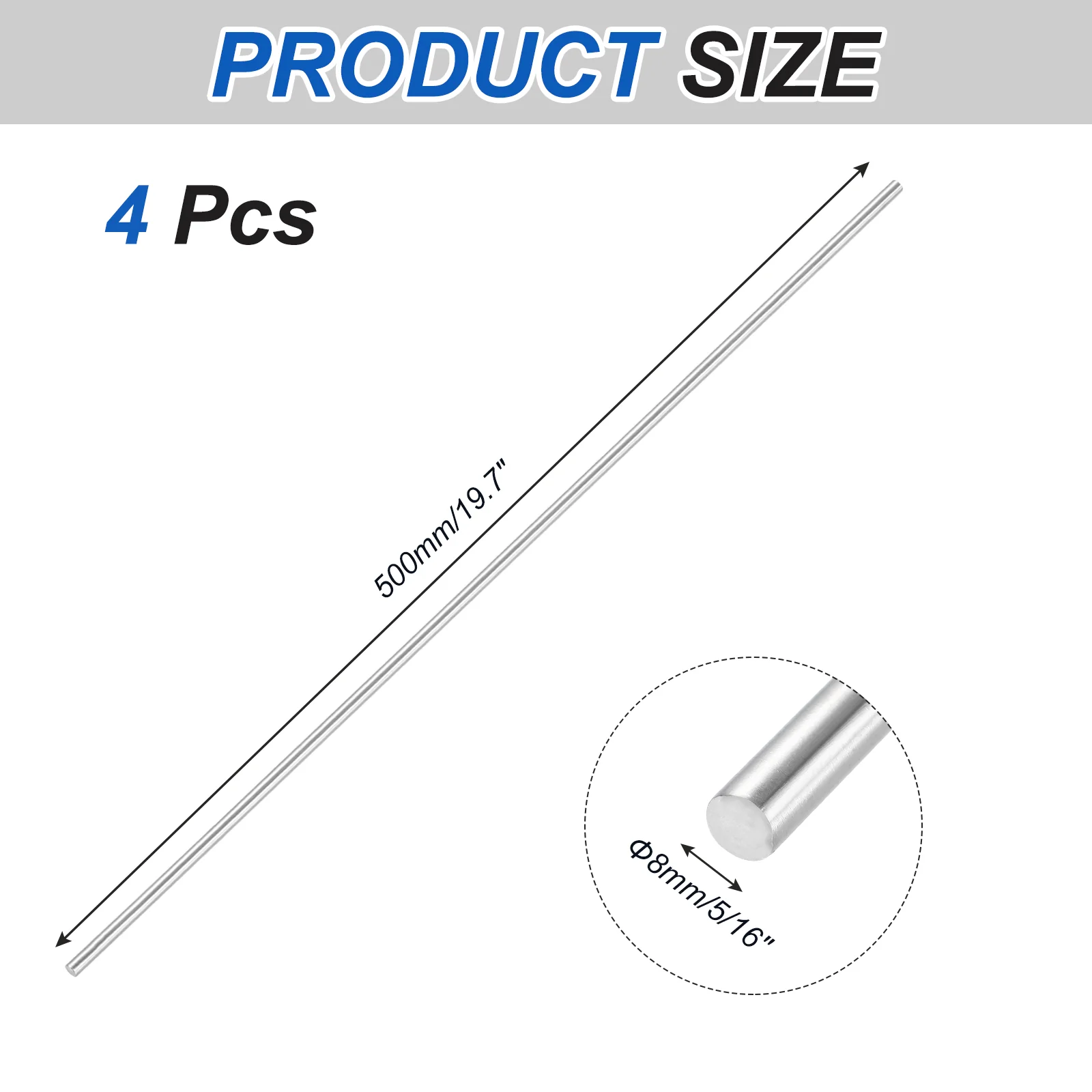 4Pcs 316 Stainless Steel Round Rod 8mm x 500mm Metal Solid Shaft Rods - Image 2