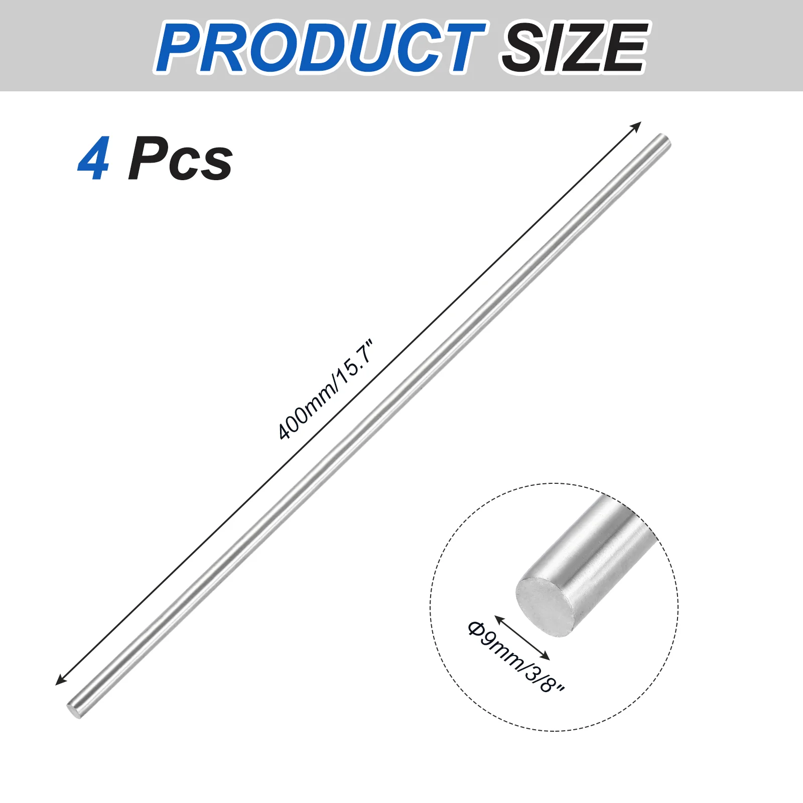 4Pcs 316 Stainless Steel Round Rod 9mm x 400mm Metal Solid Shaft Rods - Image 2
