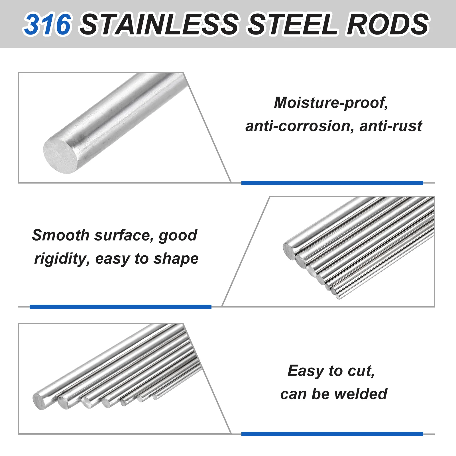 4Pcs 316 Stainless Steel Round Rod 3mm x 300mm Metal Solid Shaft Rods - Image 3