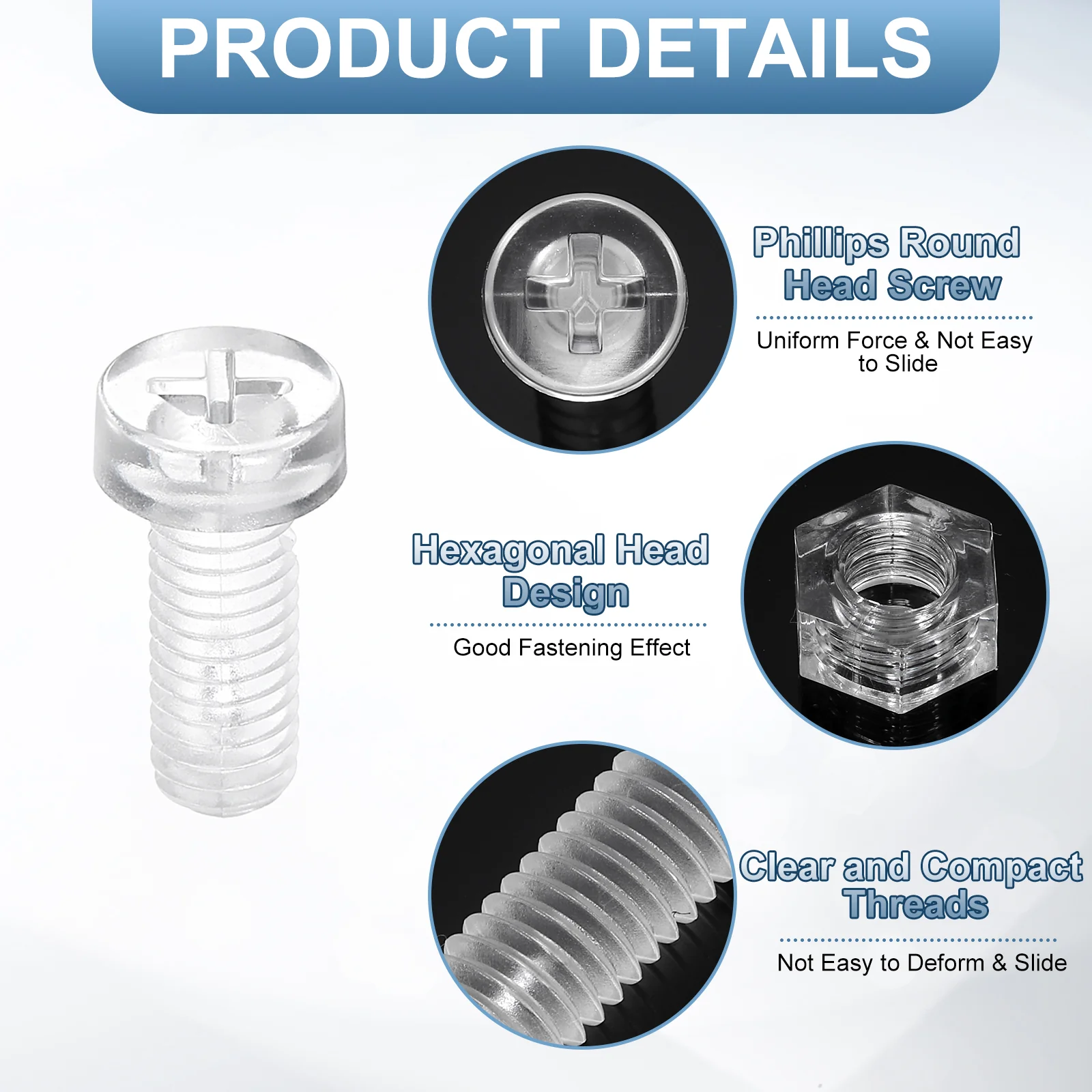 Uxcell 50Sets Clear Acrylic Screws and Nuts Kit, M6x15mm Phillips Bolts with Nuts - Image 4