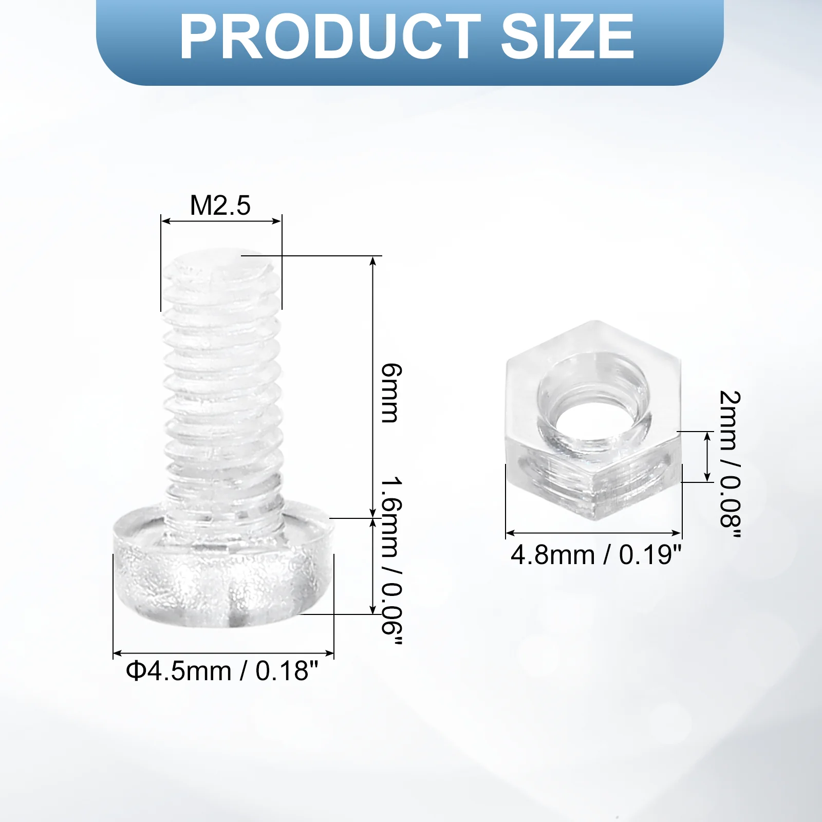 Uxcell 50Sets Clear Acrylic Screws and Nuts Kit, M2.5x5mm Phillips Bolts with Nuts - Image 2