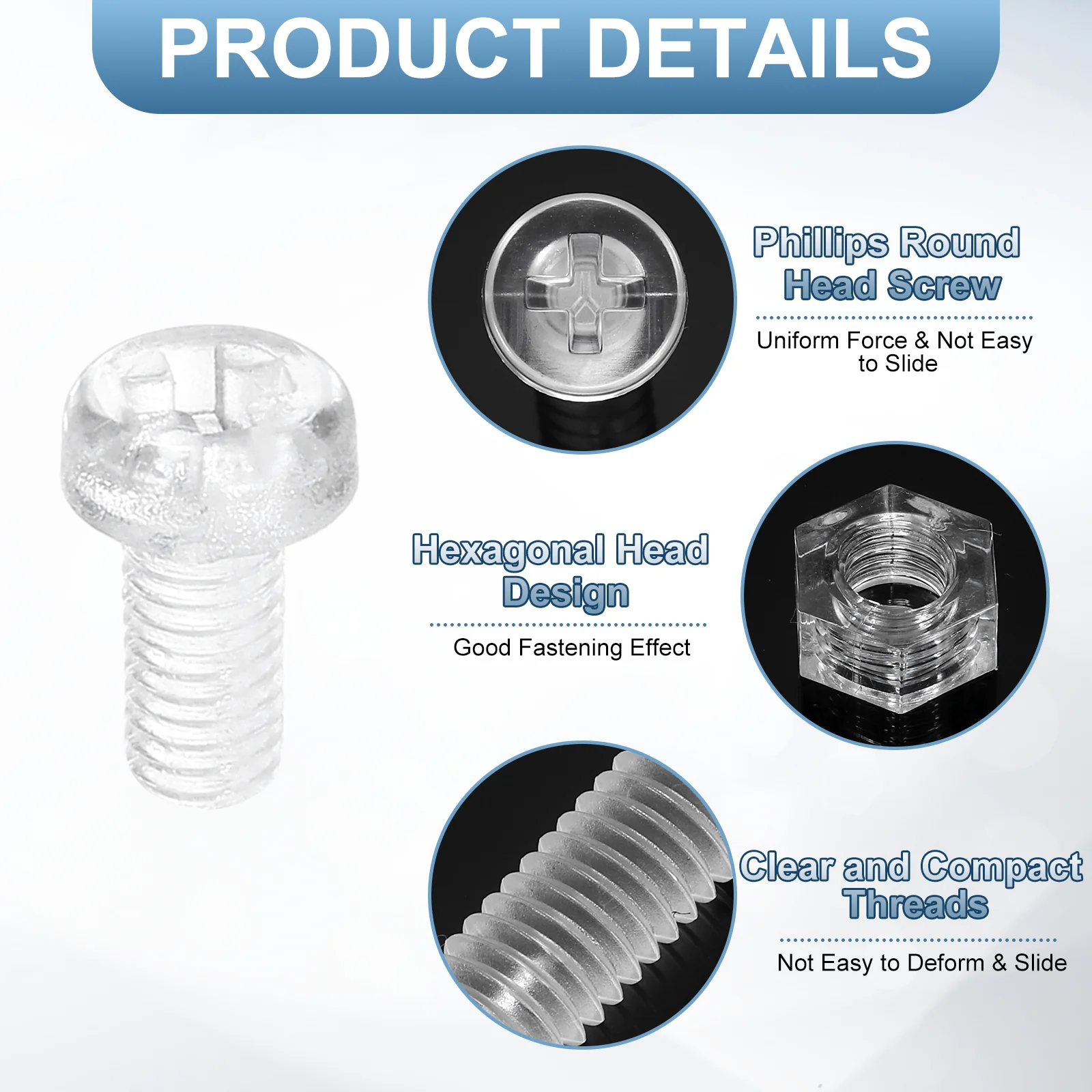 Uxcell 50Sets Clear Acrylic Screws and Nuts Kit, M2.5x5mm Phillips Bolts with Nuts - Image 4