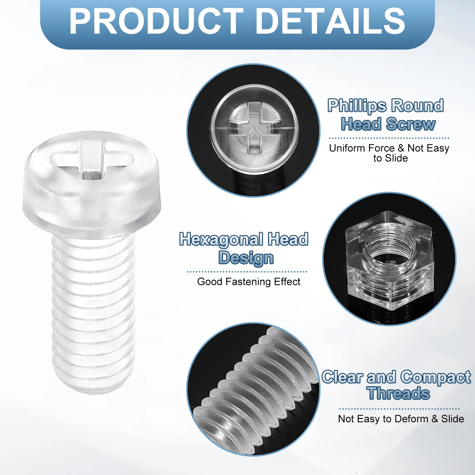 Uxcell 100Sets Clear Acrylic Screws and Nuts Kit, M5x12mm Phillips Bolts with Nuts - Image 4