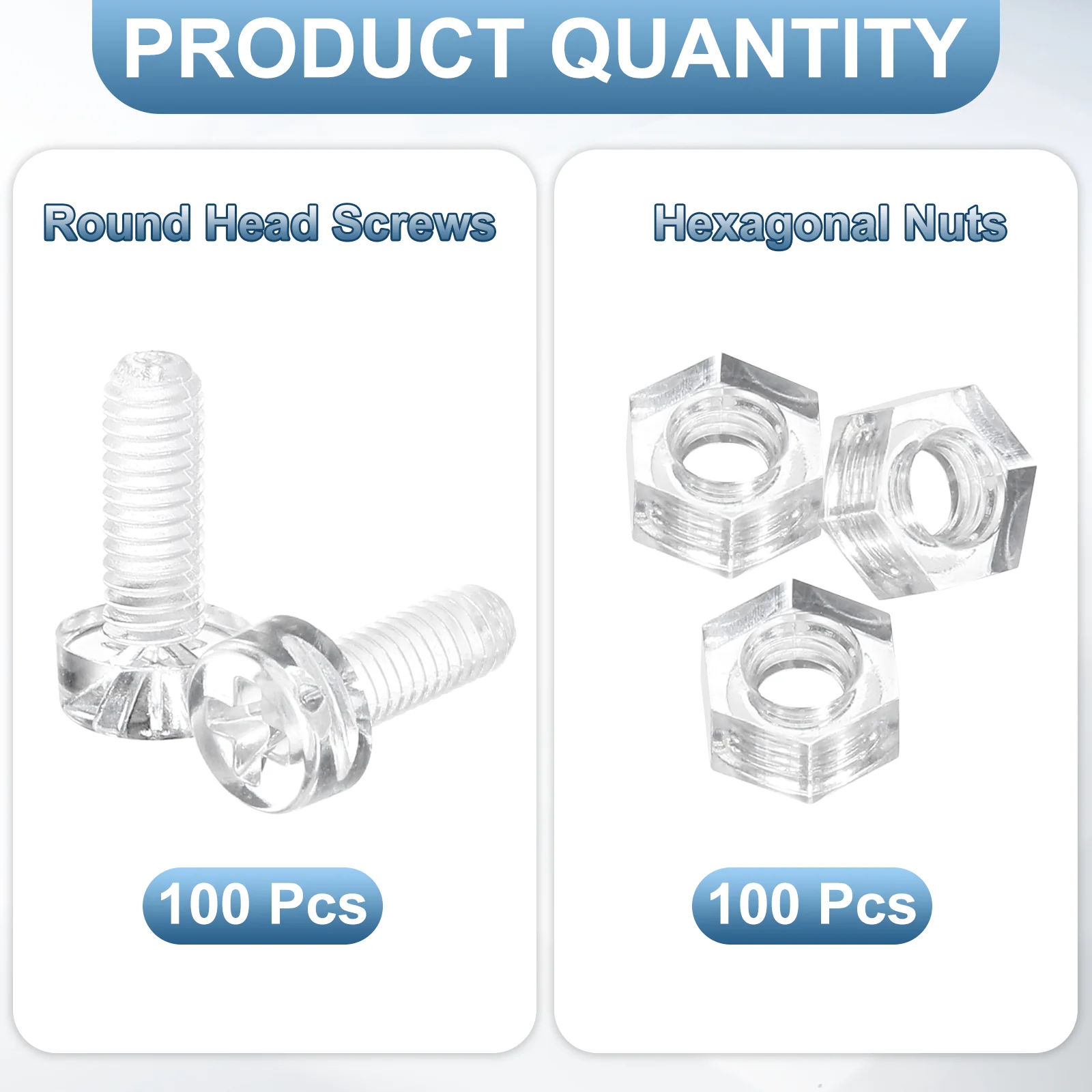Uxcell 100Sets Clear Acrylic Screws and Nuts Kit, M3x8mm Phillips Bolts with Nuts - Image 3
