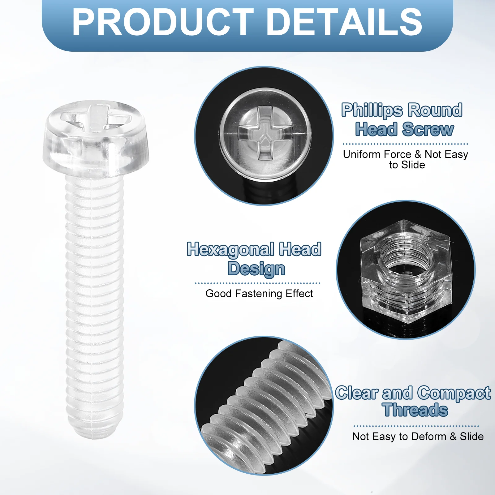 Uxcell 50Sets Clear Acrylic Screws and Nuts Kit, M4x20mm Phillips Bolts with Nuts - Image 4