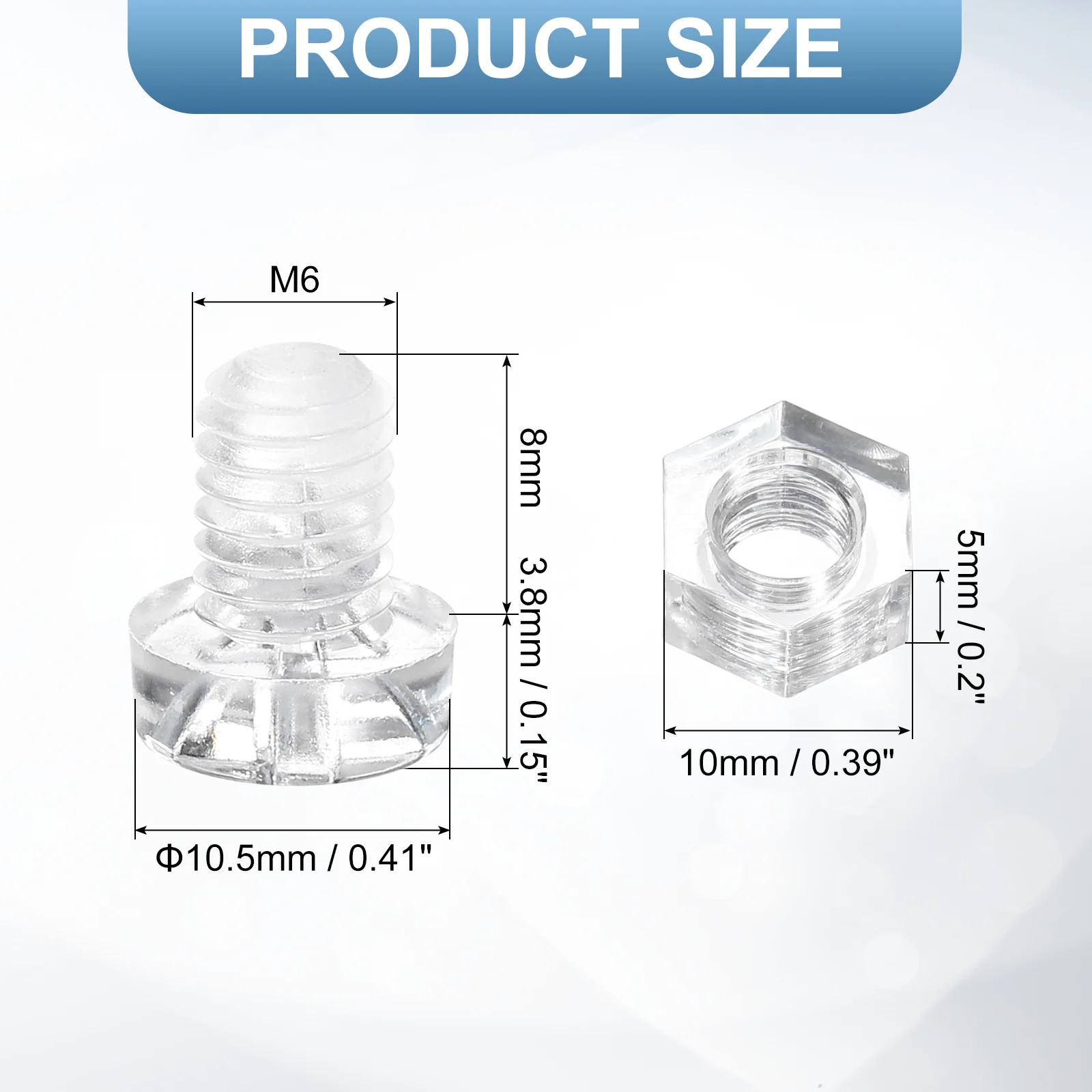 Uxcell 100Sets Clear Acrylic Screws and Nuts Kit, M6x8mm Phillips Bolts with Nuts - Image 2