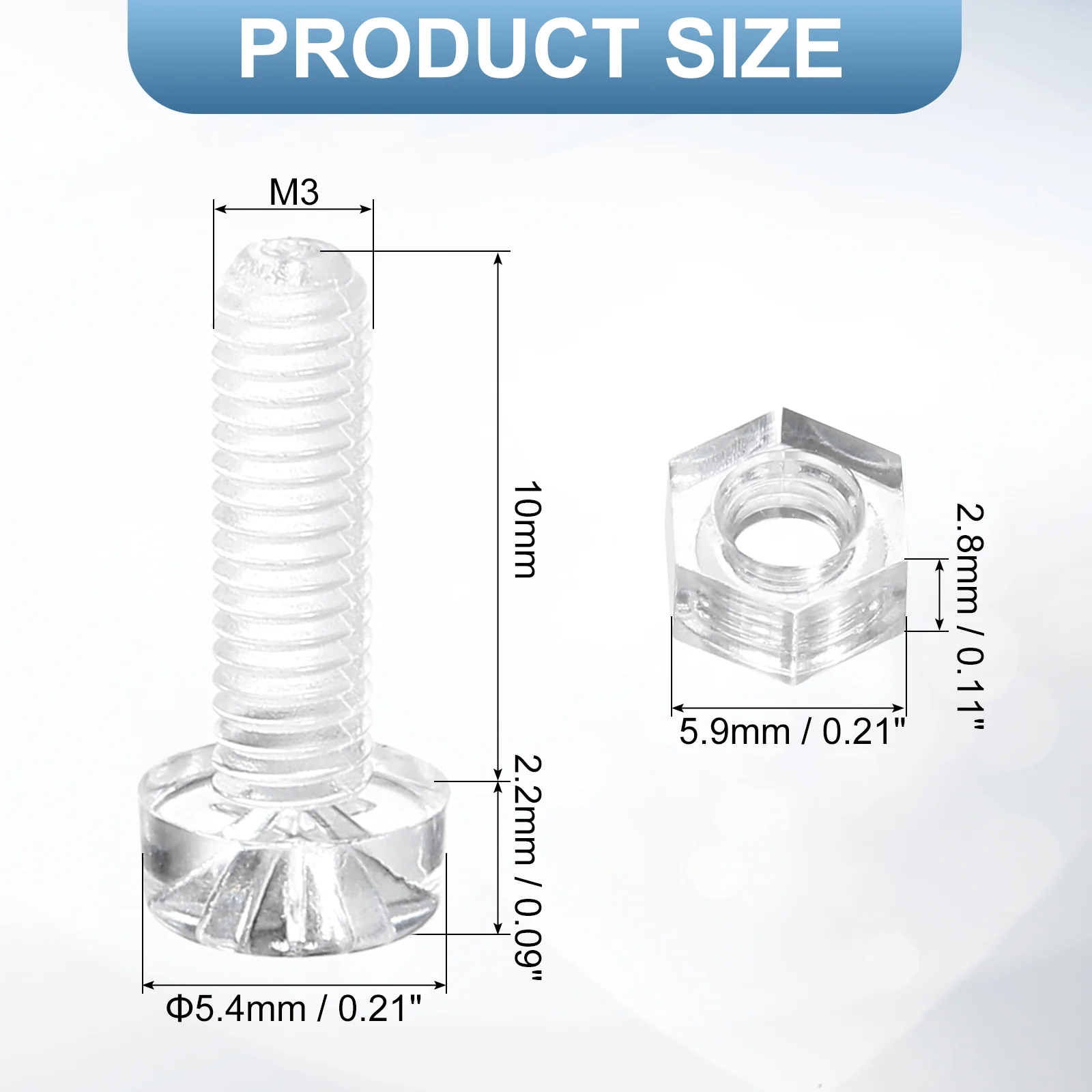 Uxcell 50Sets Clear Acrylic Screws and Nuts Kit, M3x10mm Phillips Bolts with Nuts - Image 2