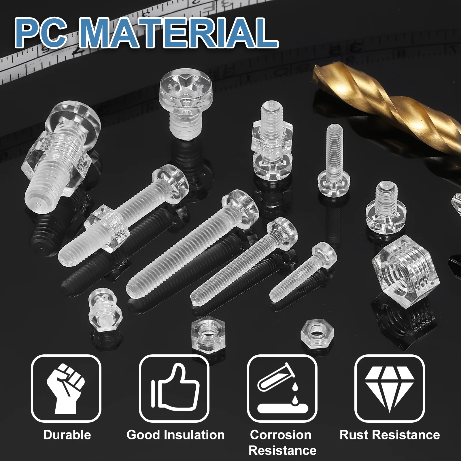 Uxcell 50Sets Clear Acrylic Screws and Nuts Kit, M3x10mm Phillips Bolts with Nuts - Image 5