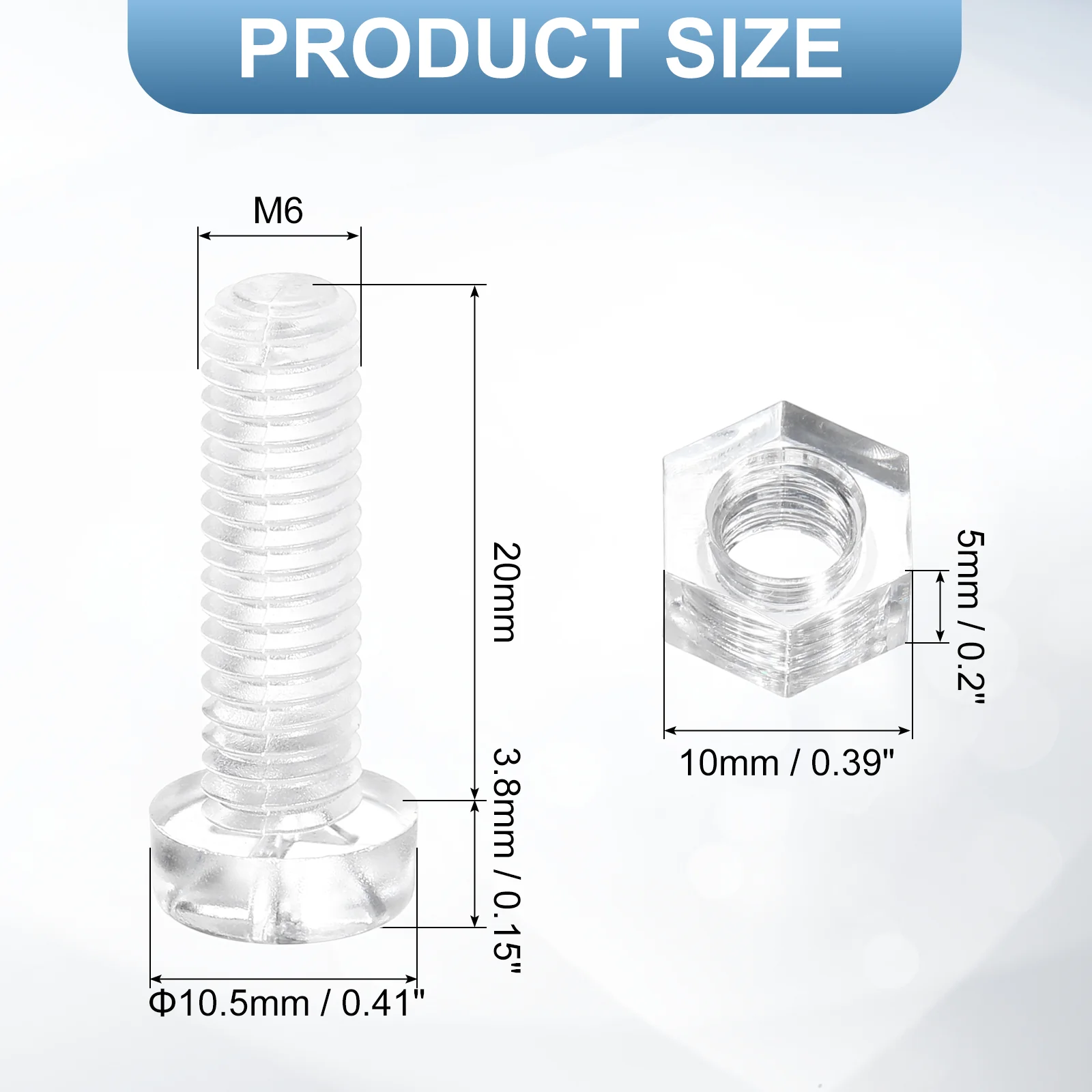 Uxcell 100Sets Clear Acrylic Screws and Nuts Kit, M6x20mm Phillips Bolts with Nuts - Image 2