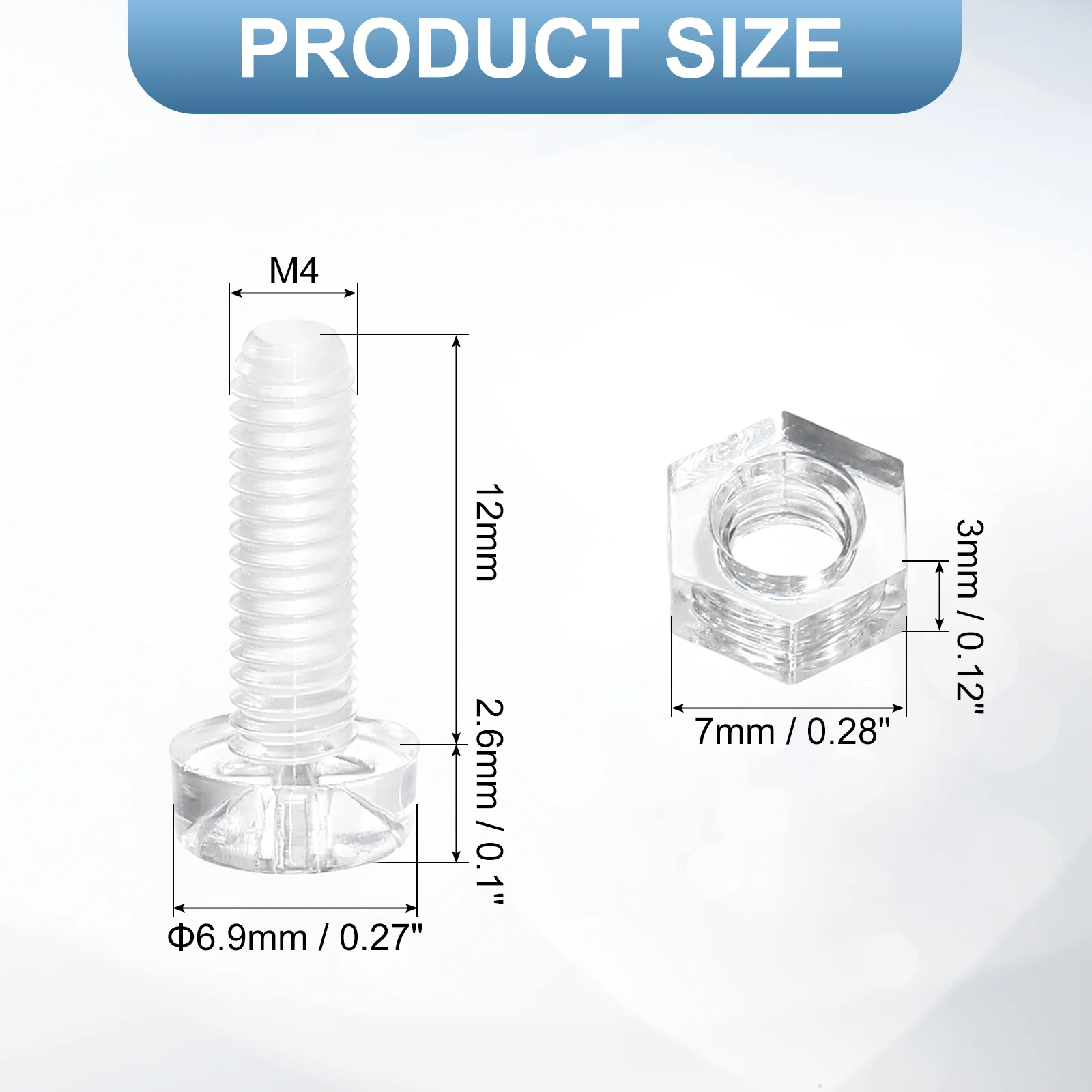 Uxcell 100Sets Clear Acrylic Screws and Nuts Kit, M4x12mm Phillips Bolts with Nuts - Image 2