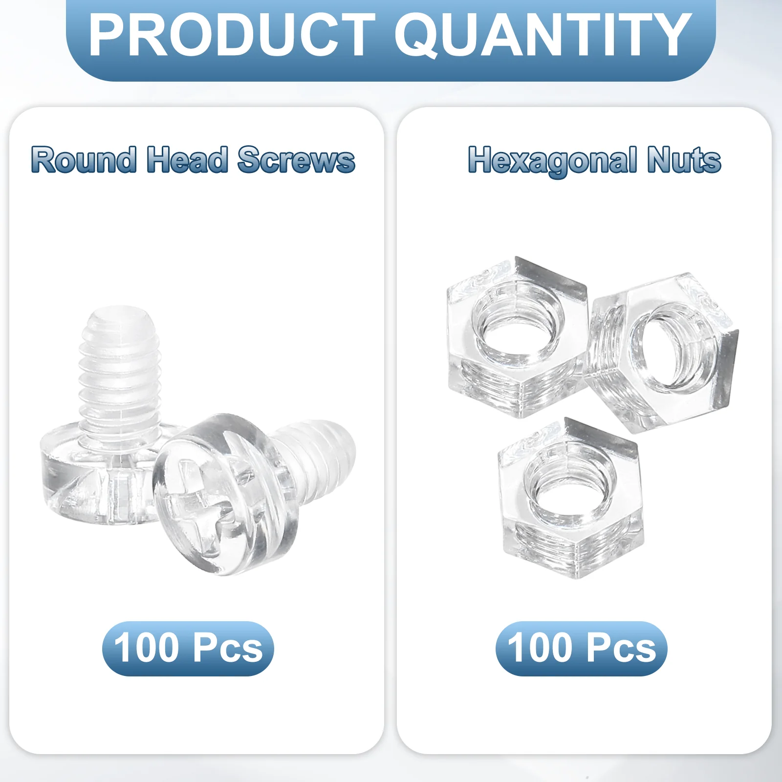 Uxcell 100Sets Clear Acrylic Screws and Nuts Kit, M4x6mm Phillips Bolts with Nuts - Image 3