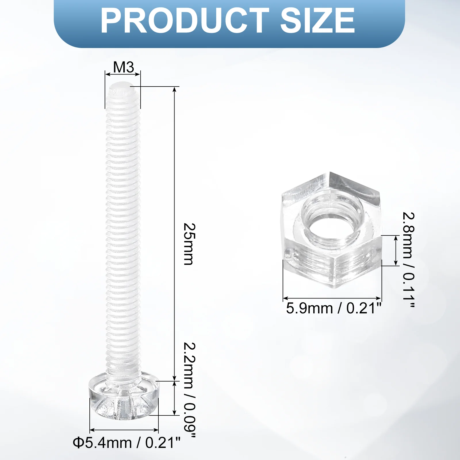 Uxcell 50Sets Clear Acrylic Screws and Nuts Kit, M3x25mm Phillips Bolts with Nuts - Image 2