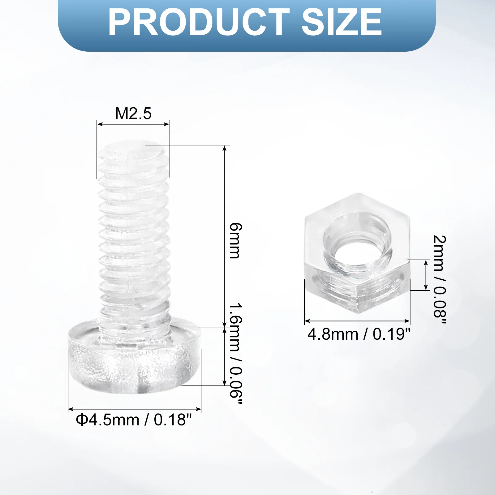 Uxcell 100Sets Clear Acrylic Screws and Nuts Kit, M2.5x6mm Phillips Bolts with Nuts - Image 2