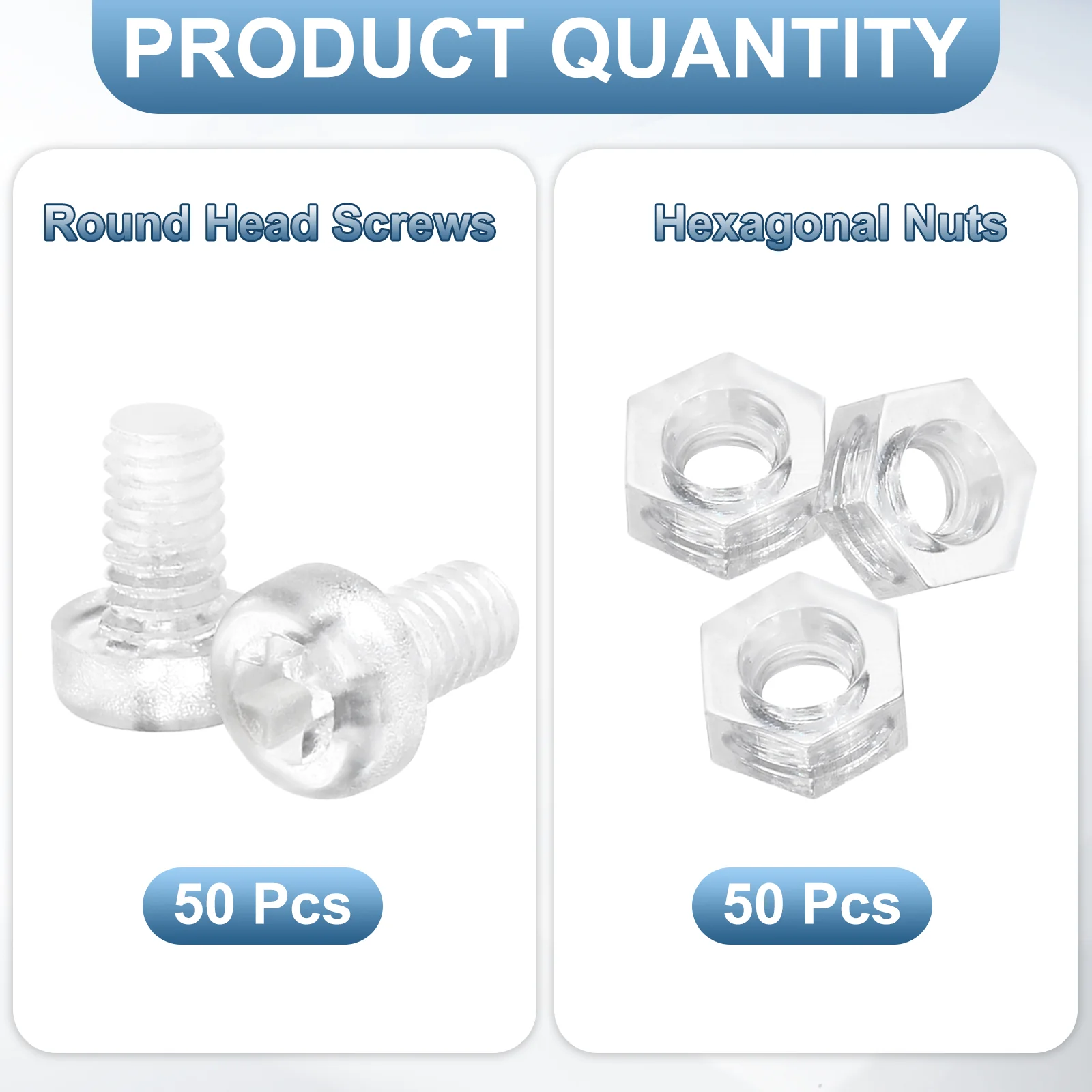 Uxcell 50Sets Clear Acrylic Screws and Nuts Kit, M2.5x4mm Phillips Bolts with Nuts - Image 3