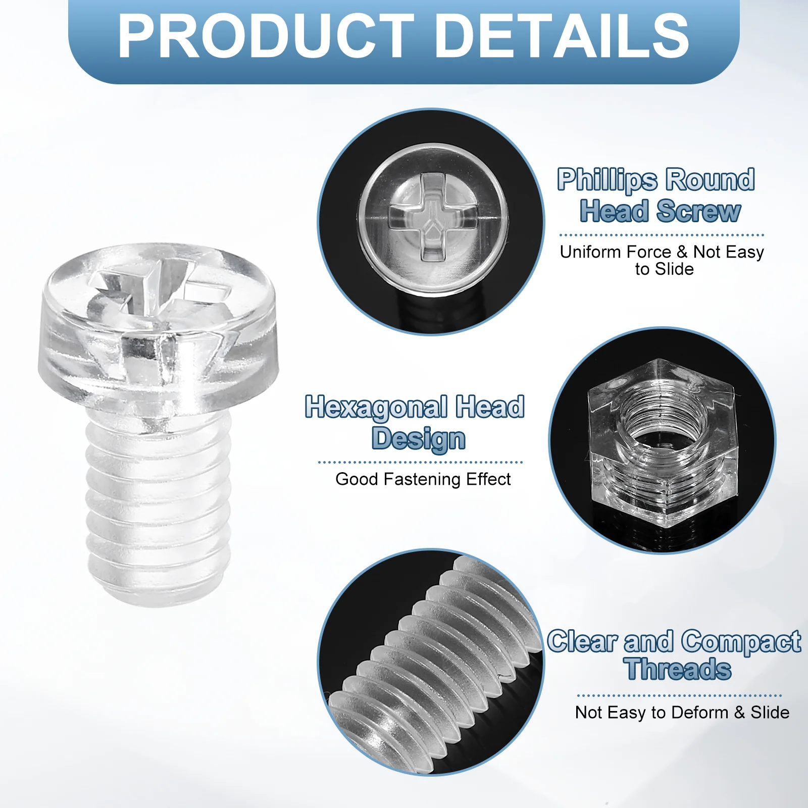 Uxcell 50Sets Clear Acrylic Screws and Nuts Kit, M6x10mm Phillips Bolts with Nuts - Image 4
