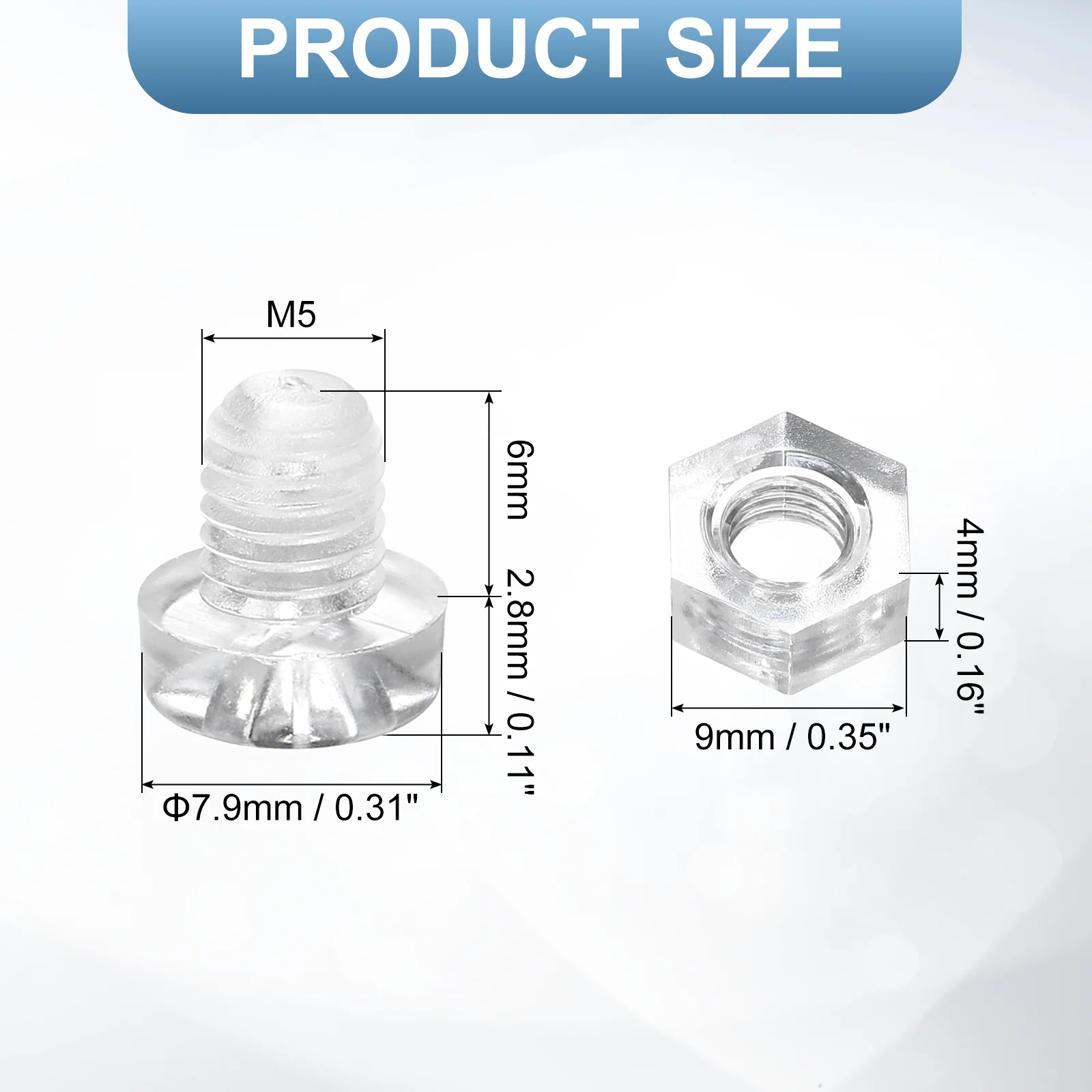 Uxcell 50Sets Clear Acrylic Screws and Nuts Kit, M5x6mm Phillips Bolts with Nuts - Image 2