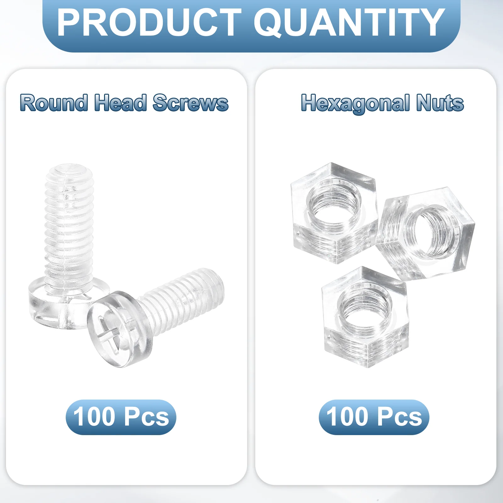Uxcell 100Sets Clear Acrylic Screws and Nuts Kit, M6x15mm Phillips Bolts with Nuts - Image 3