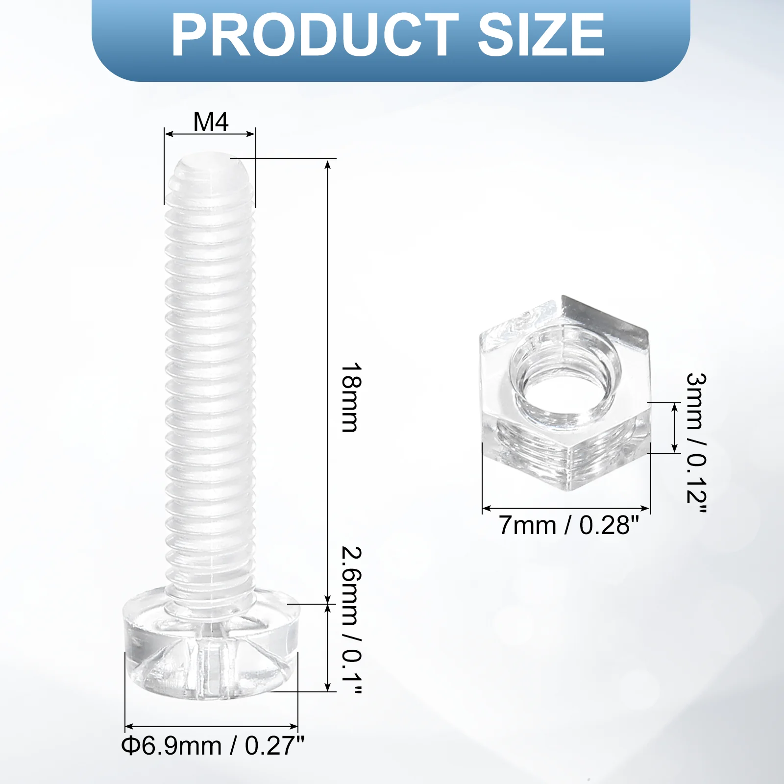 Uxcell 50Sets Clear Acrylic Screws and Nuts Kit, M4x18mm Phillips Bolts with Nuts - Image 2