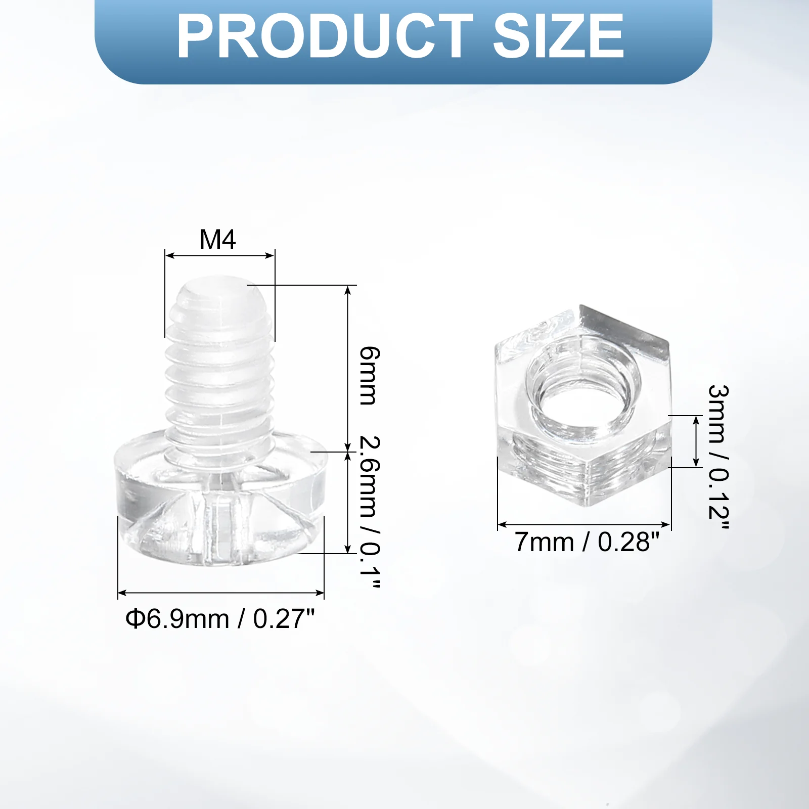 Uxcell 50Sets Clear Acrylic Screws and Nuts Kit, M4x6mm Phillips Bolts with Nuts - Image 2