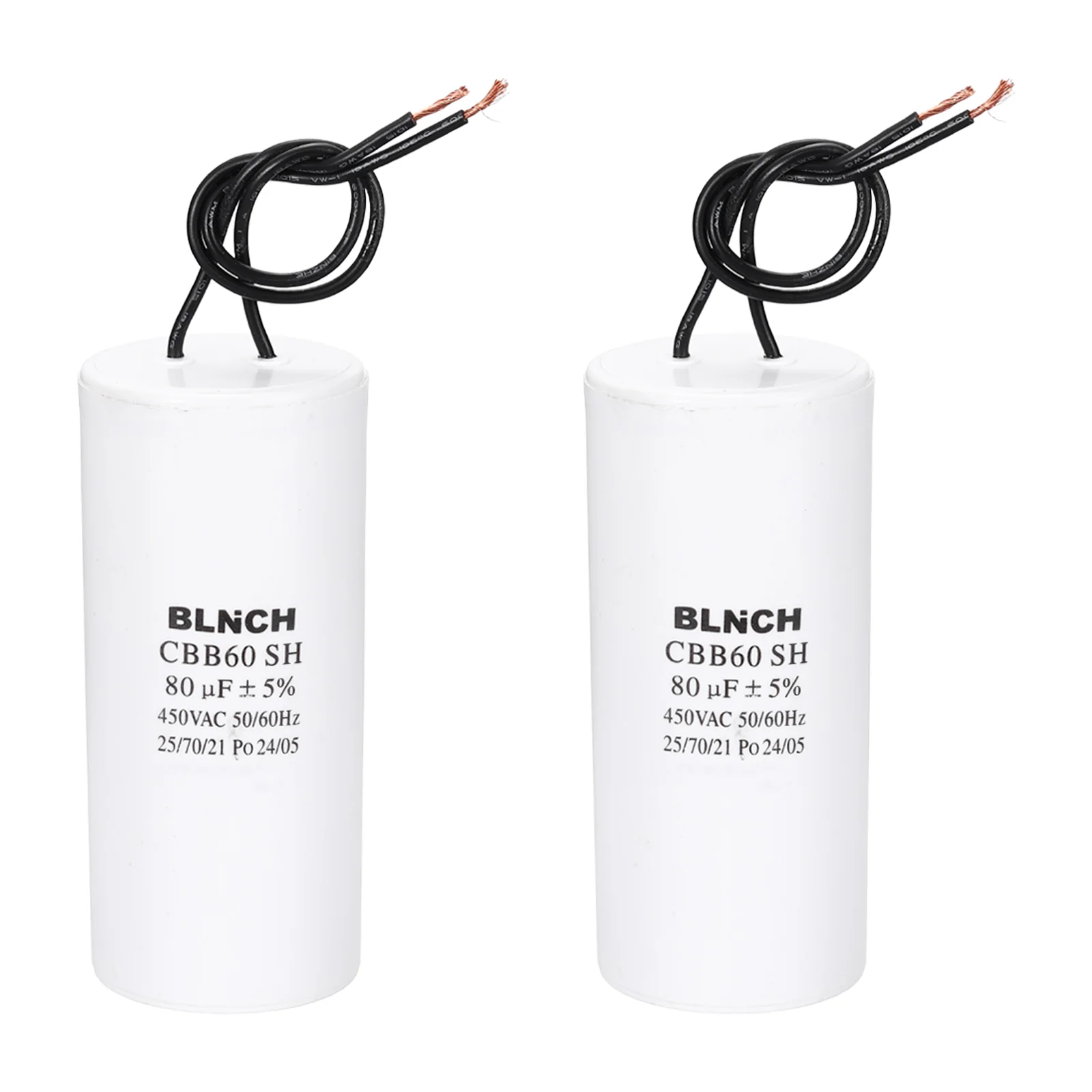 2 Pcs CBB60 Capacitor, 80uF 450V 2 Wire Electric Motor Run Starting Capacitor