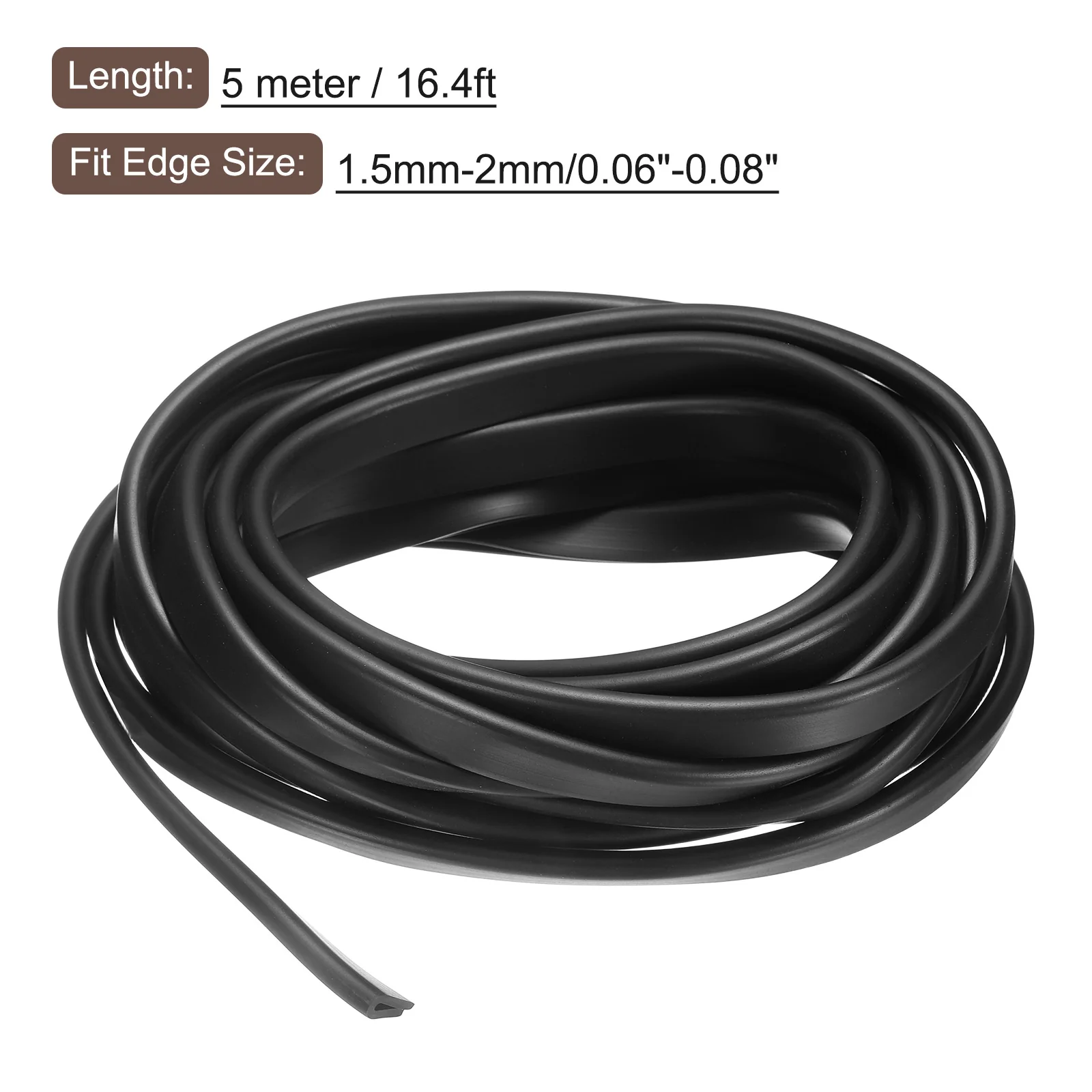 Uxcell 3/16" x 7/16"x 16.4ft Rubber U Channel Edge Trim Round Type Fit for 1.5-2mm Edge - Image 2