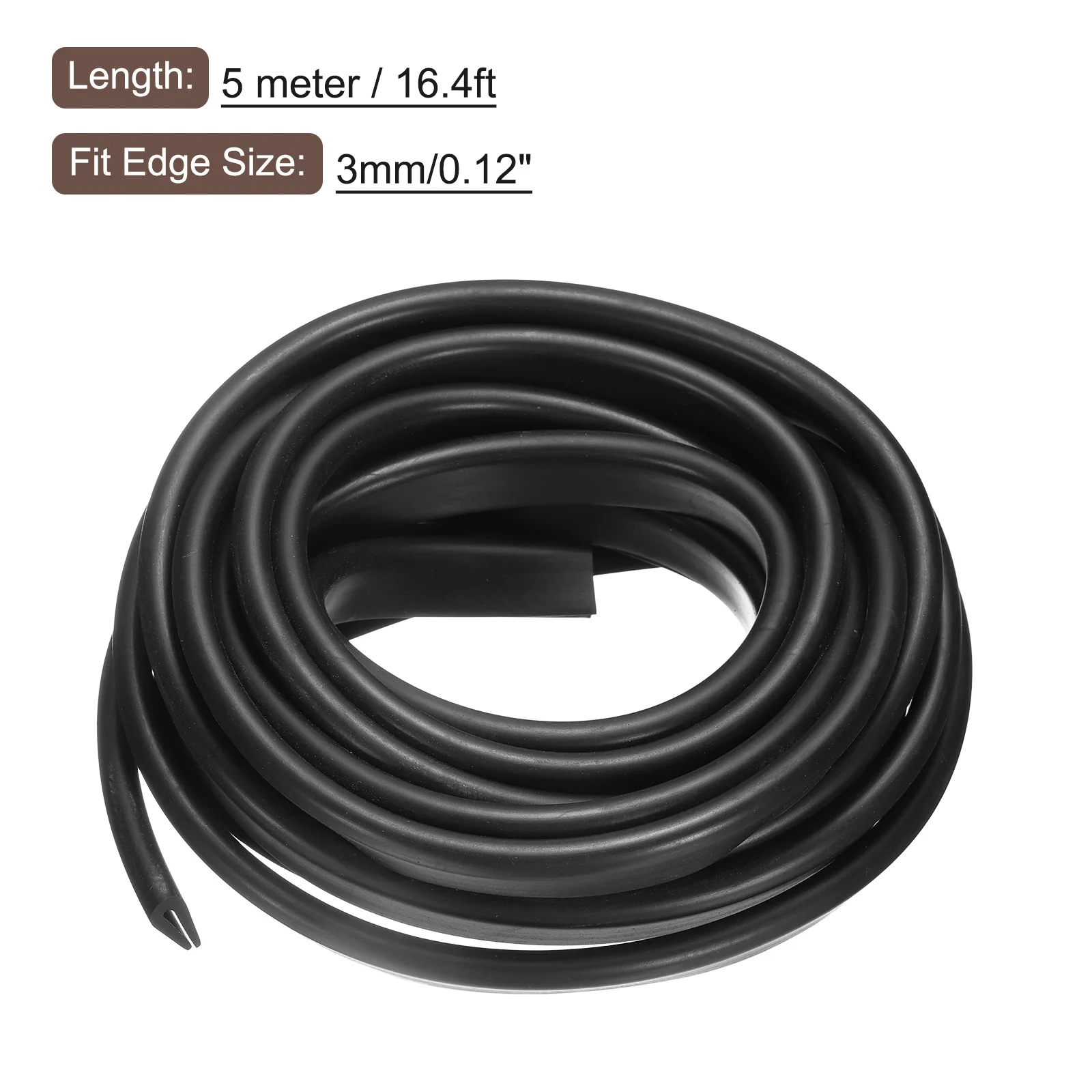 Uxcell 5/16" x 45/64"x 16.4ft Rubber U Channel Edge Trim Round Type Fit for 3mm Edge - Image 2