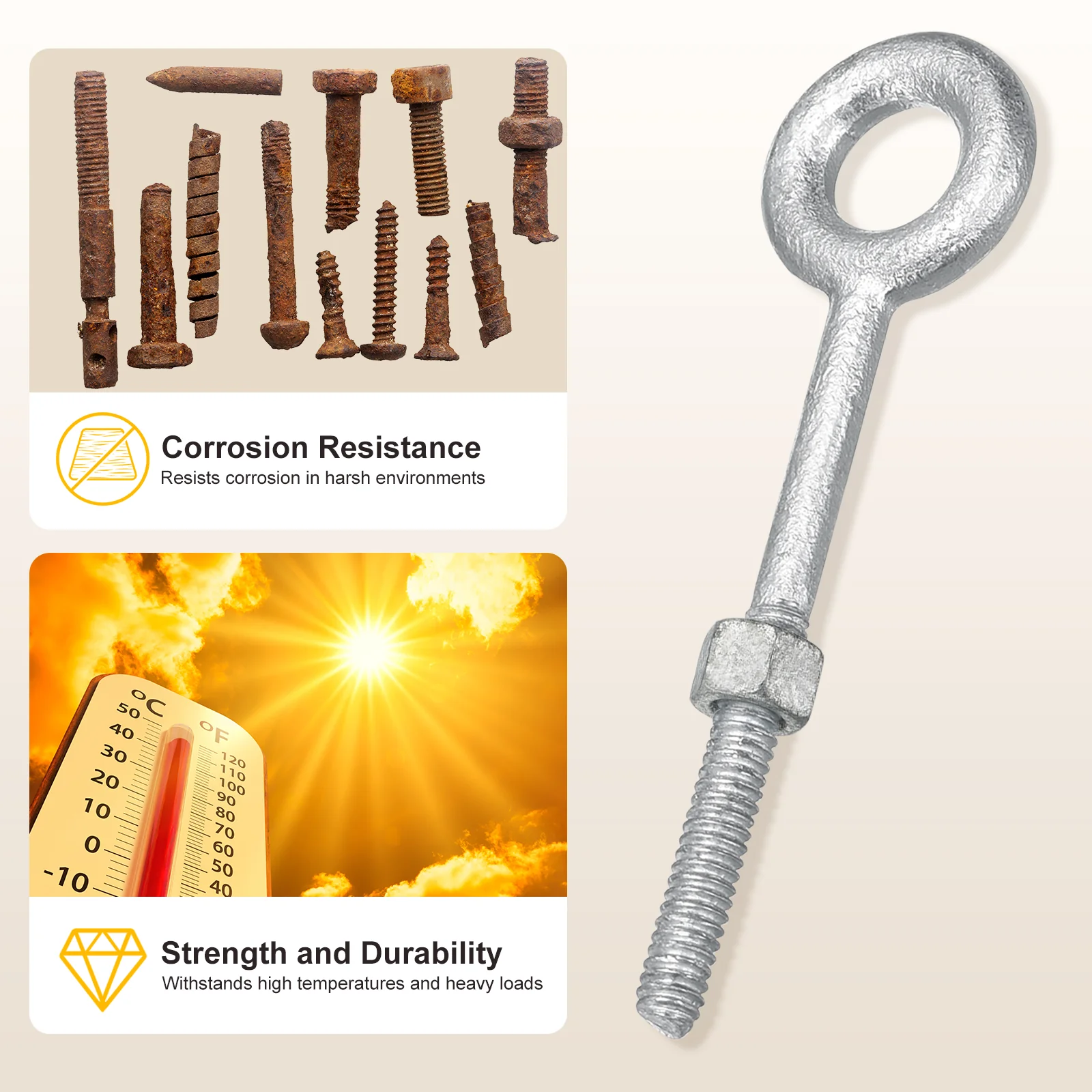 Eye Bolt with Nuts(5/8"x8") 4Set, Zinc-Plated Carbon Steel, White - Image 4